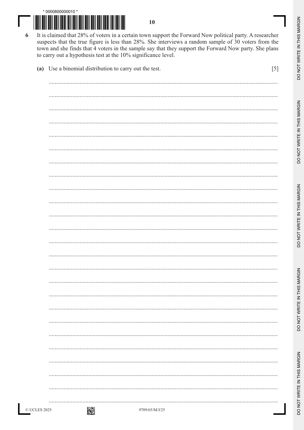 Cambridge A Level Mathematics 9709 2025 May/June Paper 6 · Variant 5 question paper, page 10 of 16