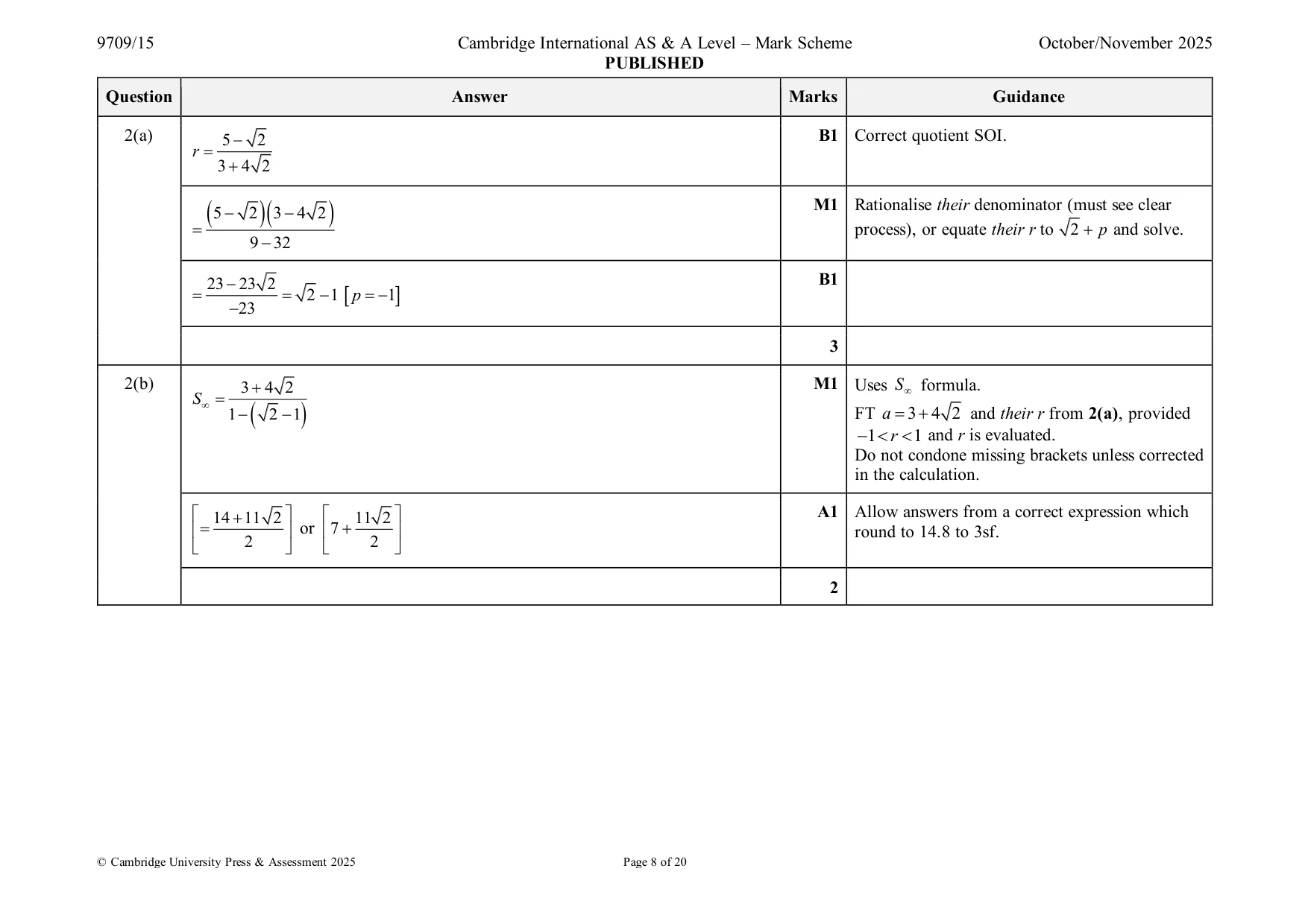 Mark scheme, page 8 of 20