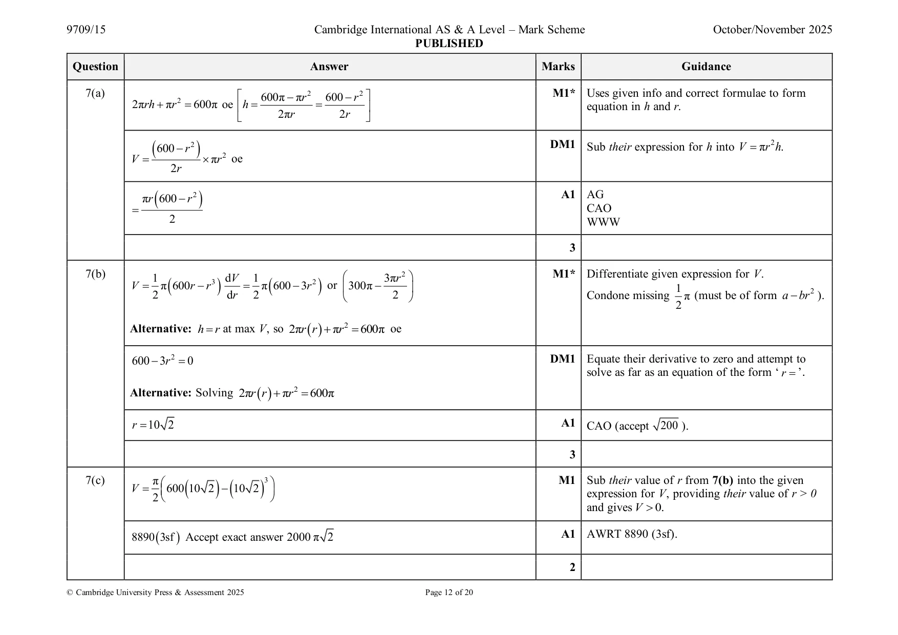 Mark scheme, page 12 of 20