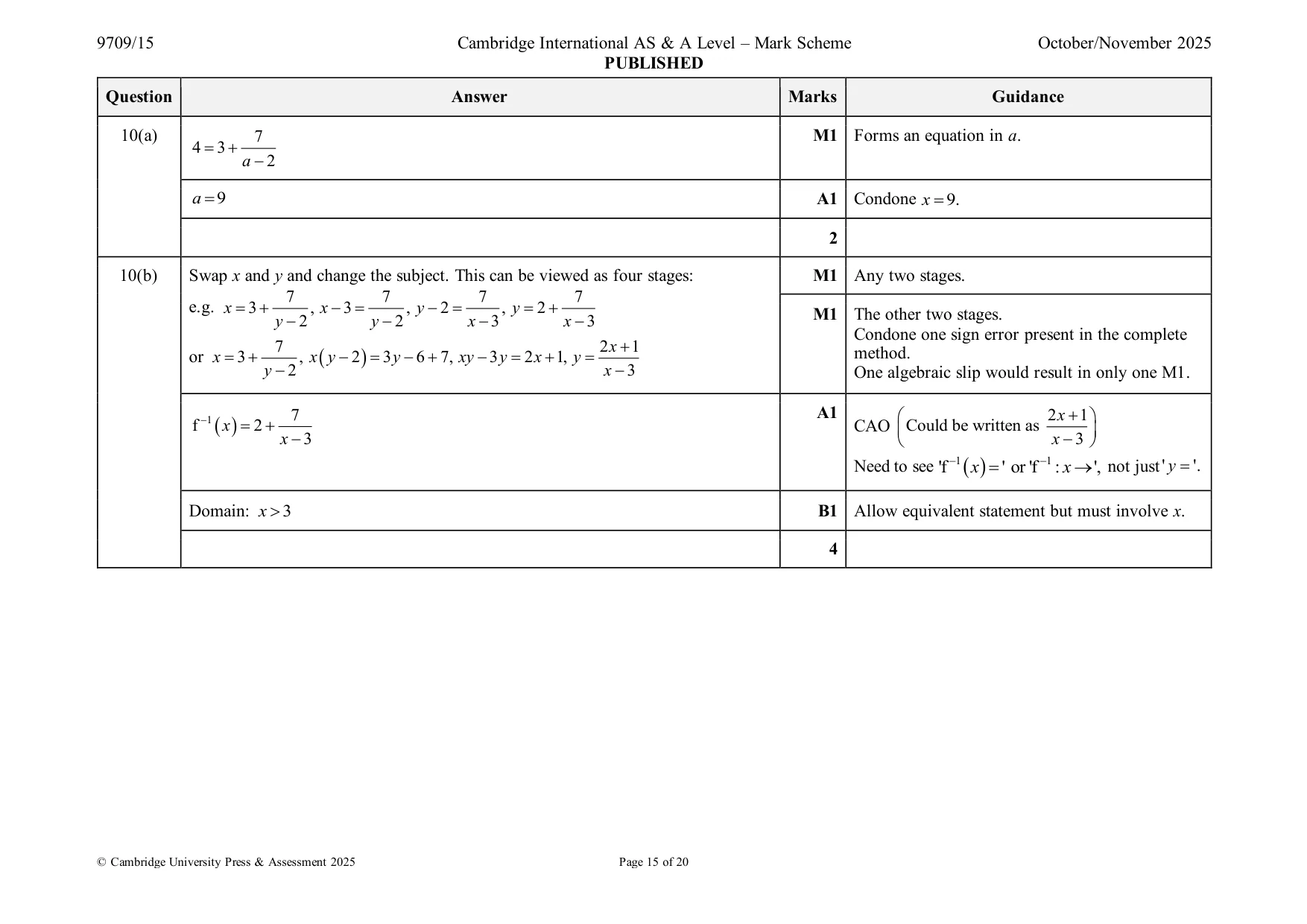 Mark scheme, page 15 of 20