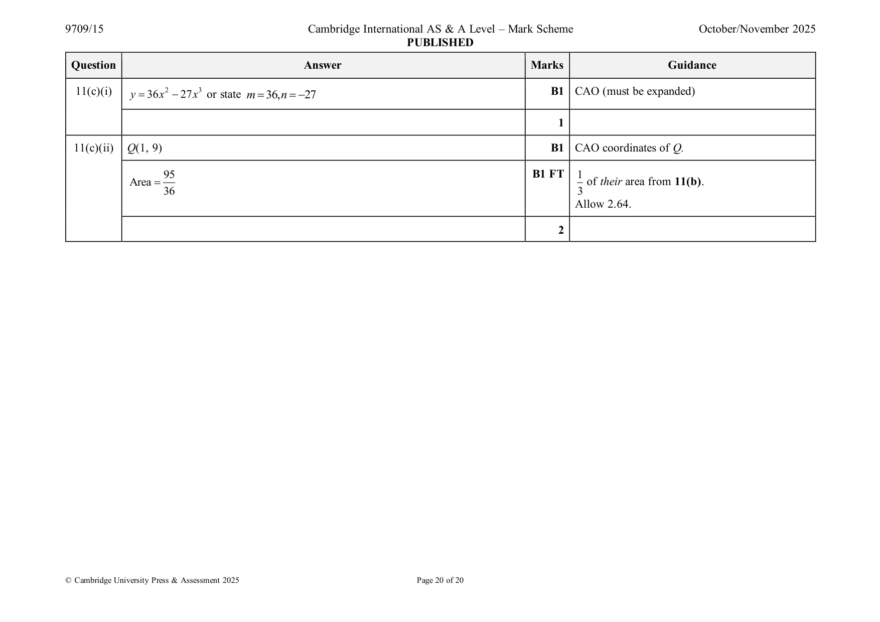 Mark scheme, page 20 of 20