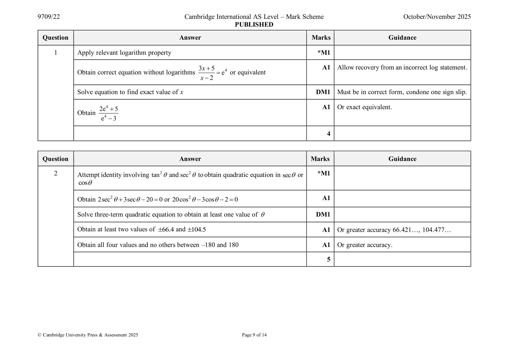 Mark scheme, page 9 of 14