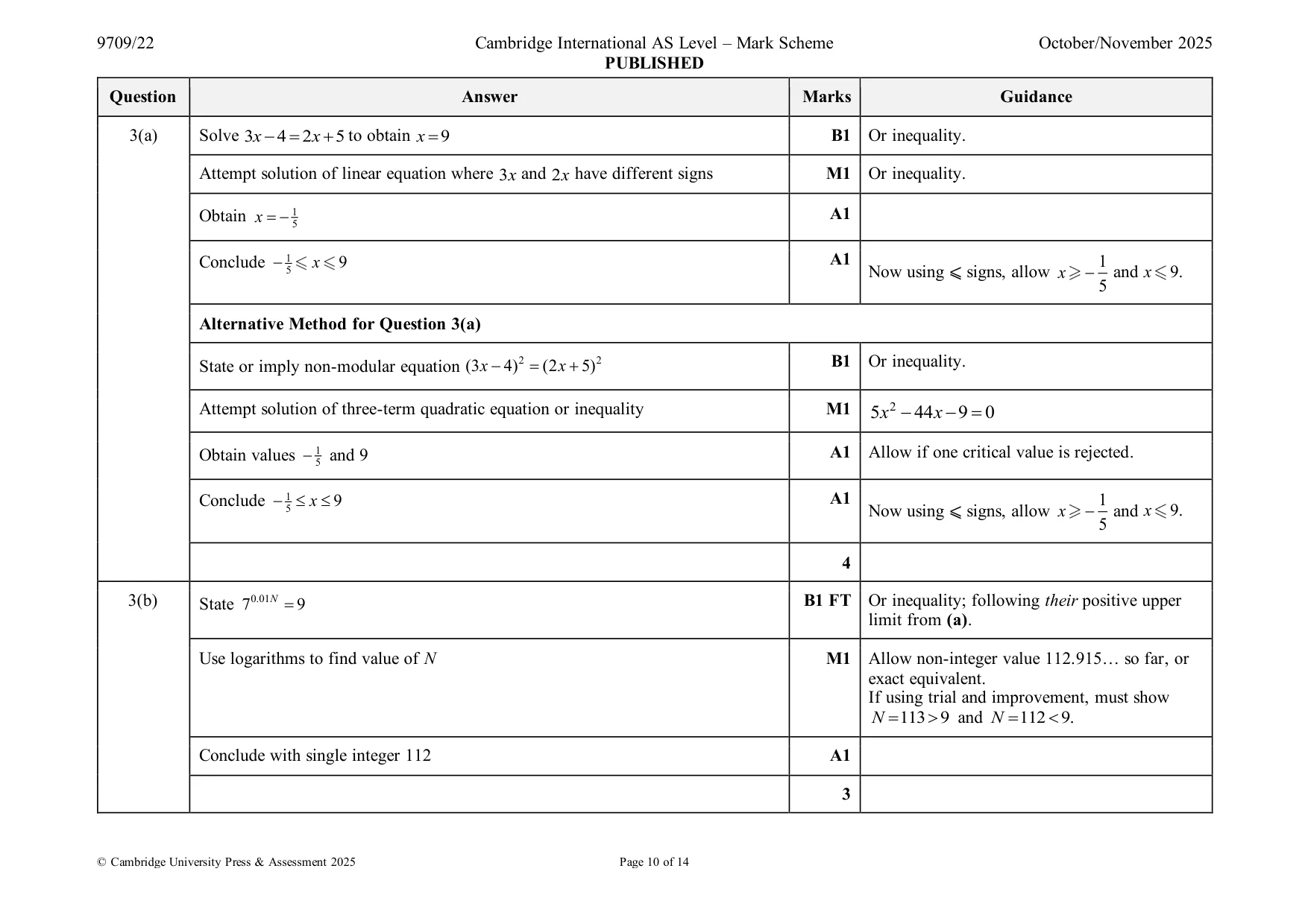 Mark scheme, page 10 of 14