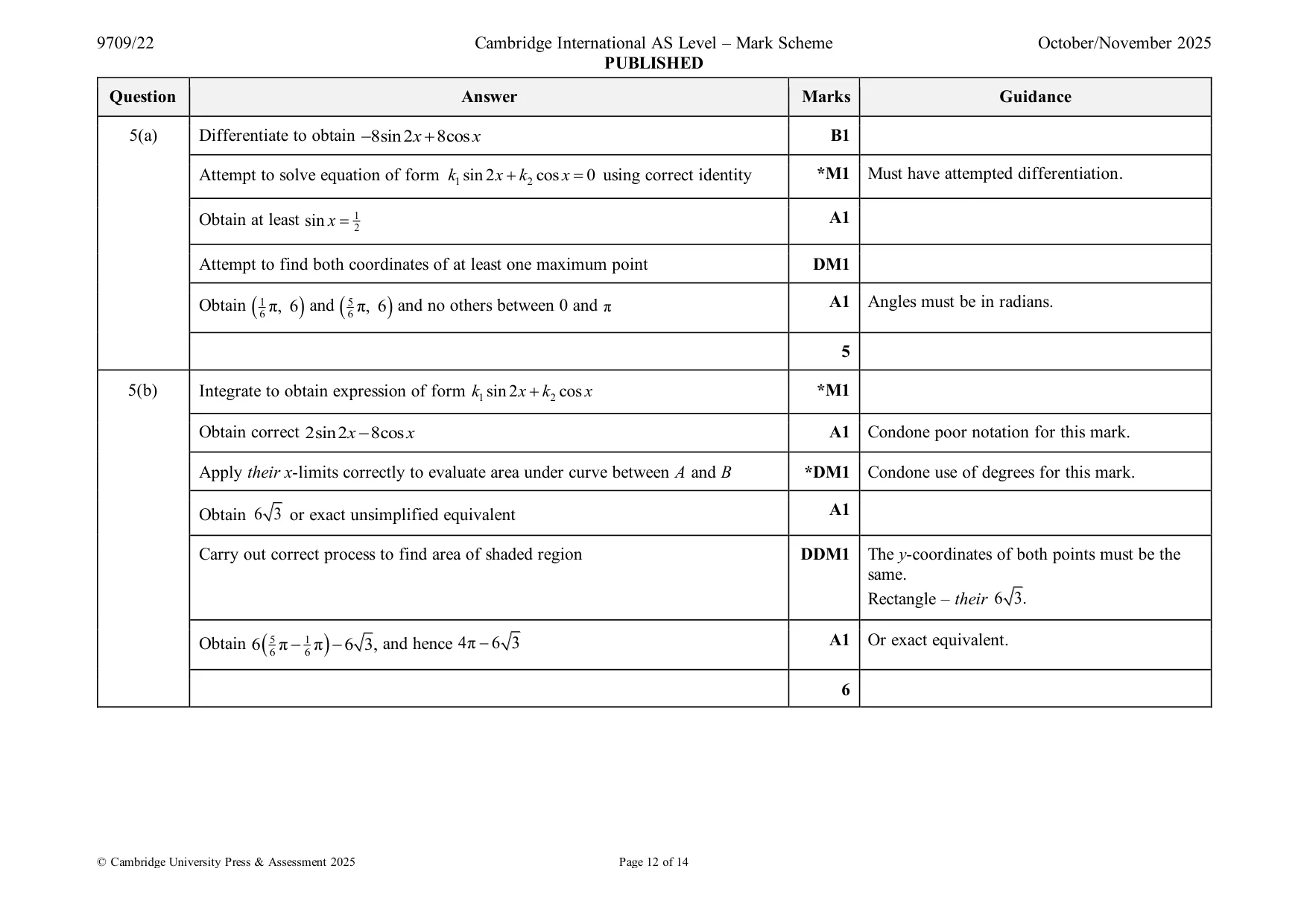Mark scheme, page 12 of 14