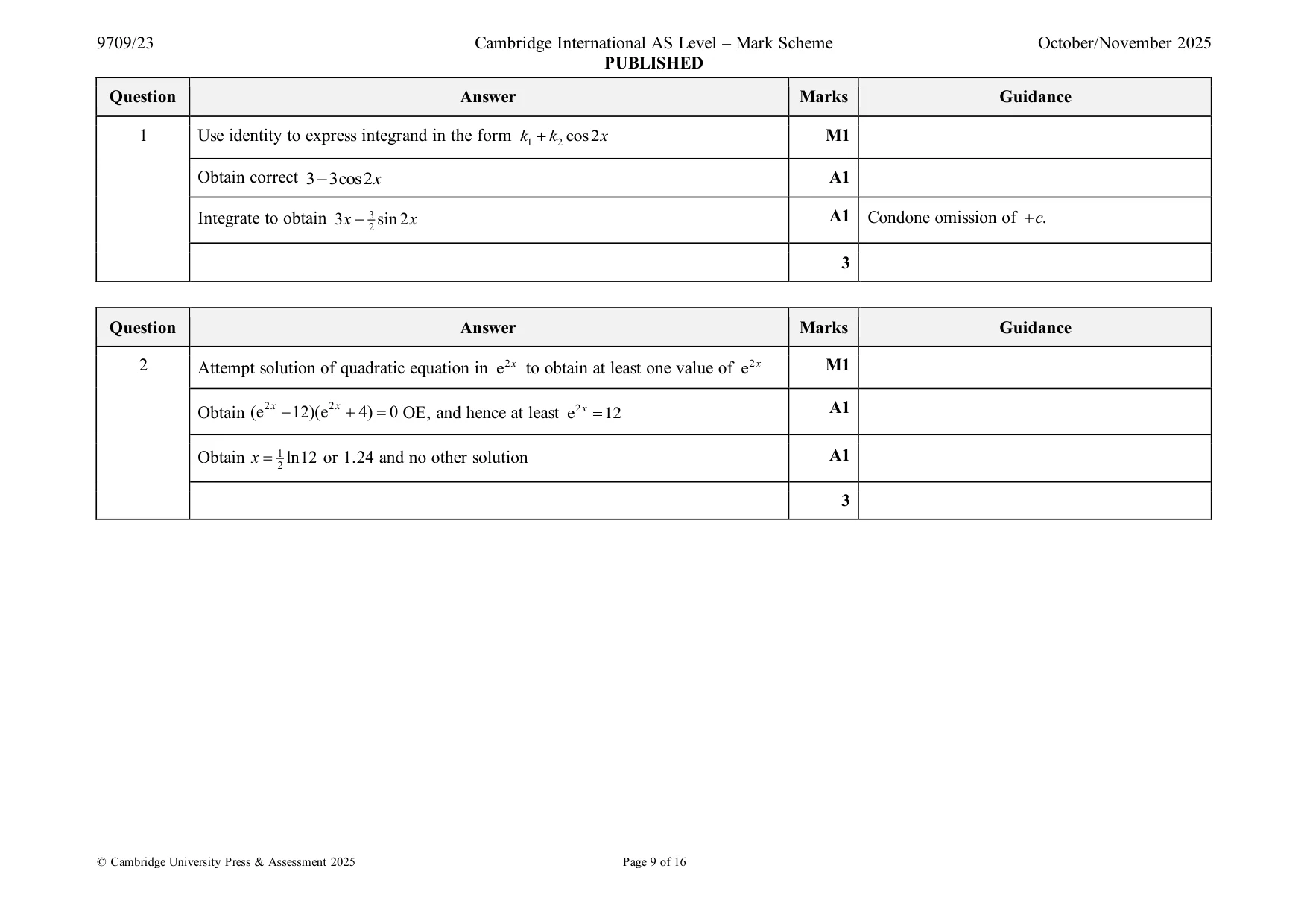 Mark scheme, page 9 of 16