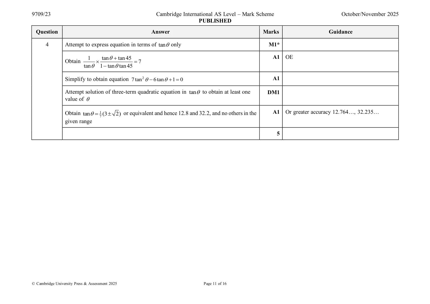 Mark scheme, page 11 of 16