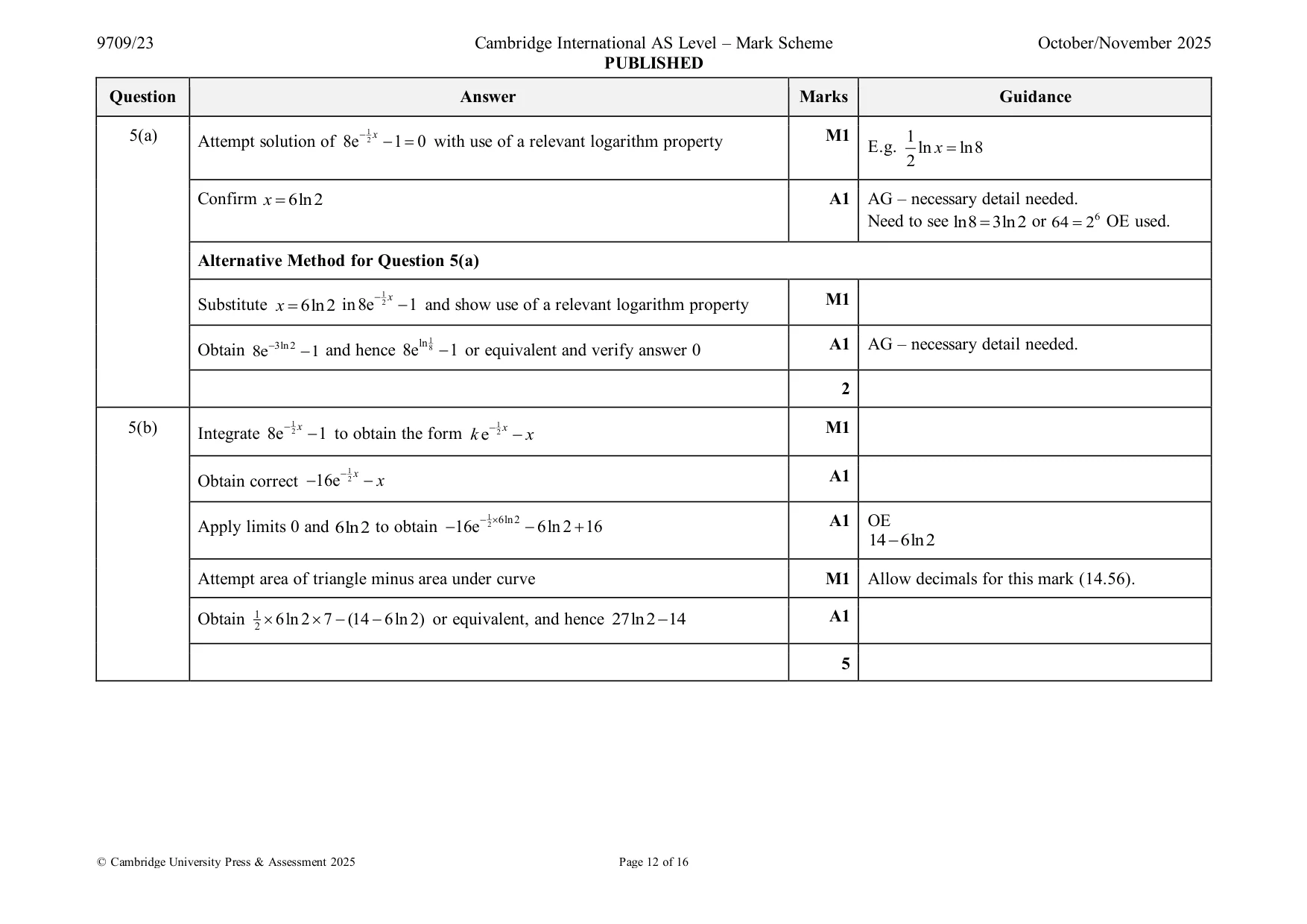 Mark scheme, page 12 of 16