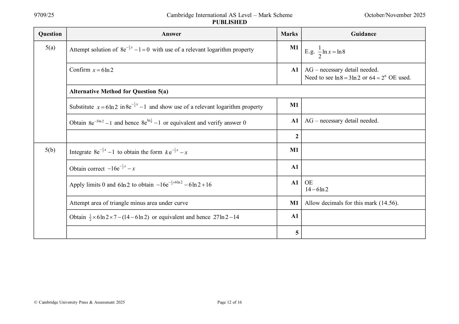 Mark scheme, page 12 of 16