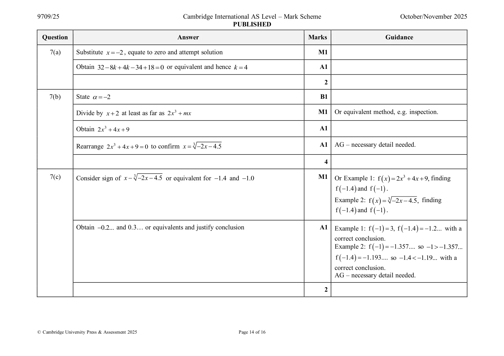 Mark scheme, page 14 of 16