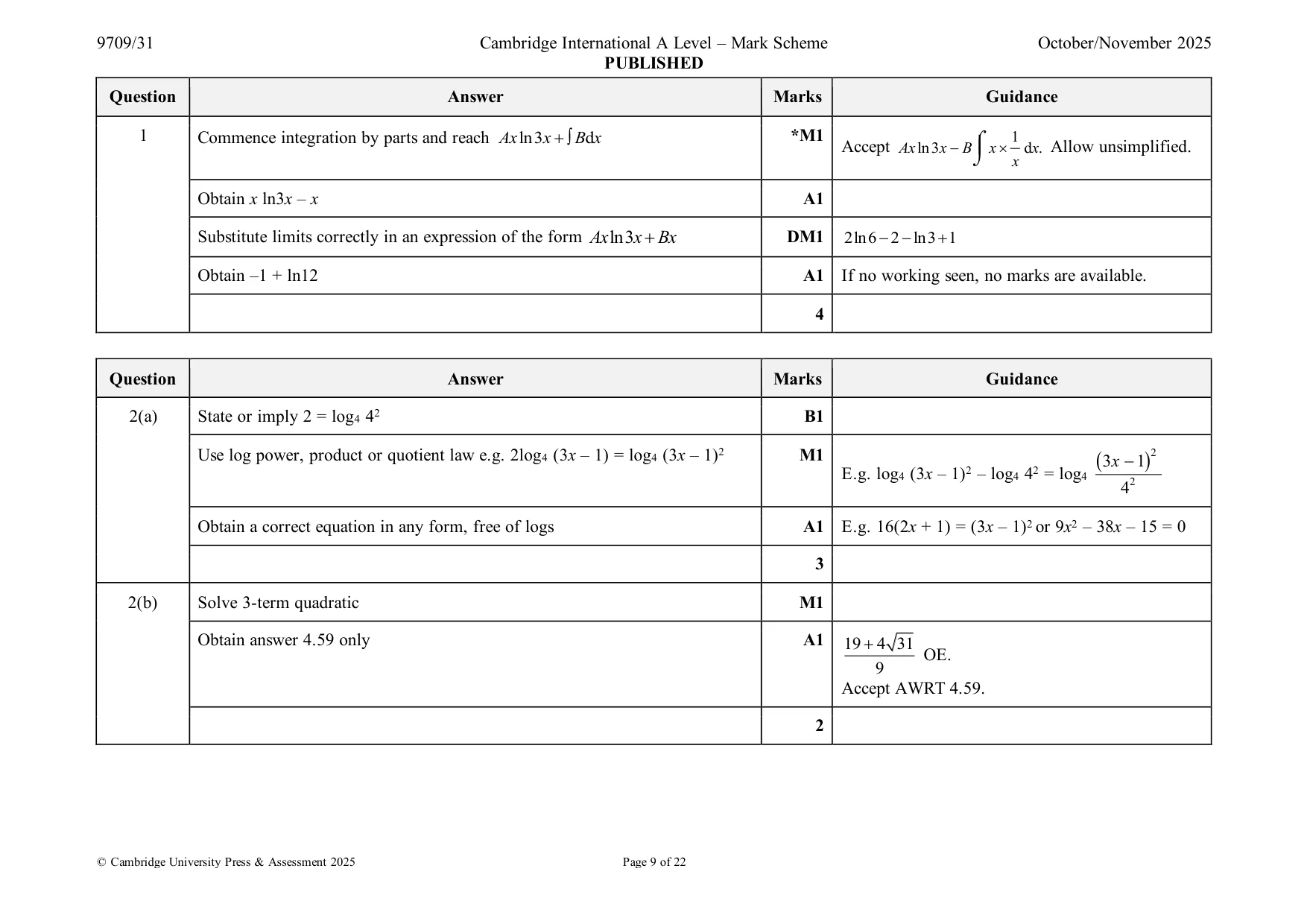 Mark scheme, page 9 of 22
