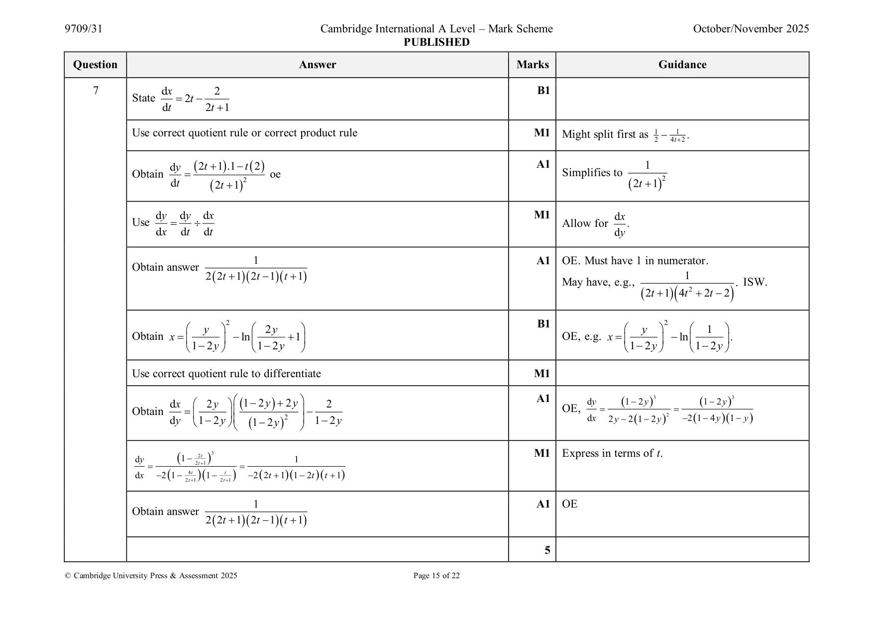 Mark scheme, page 15 of 22