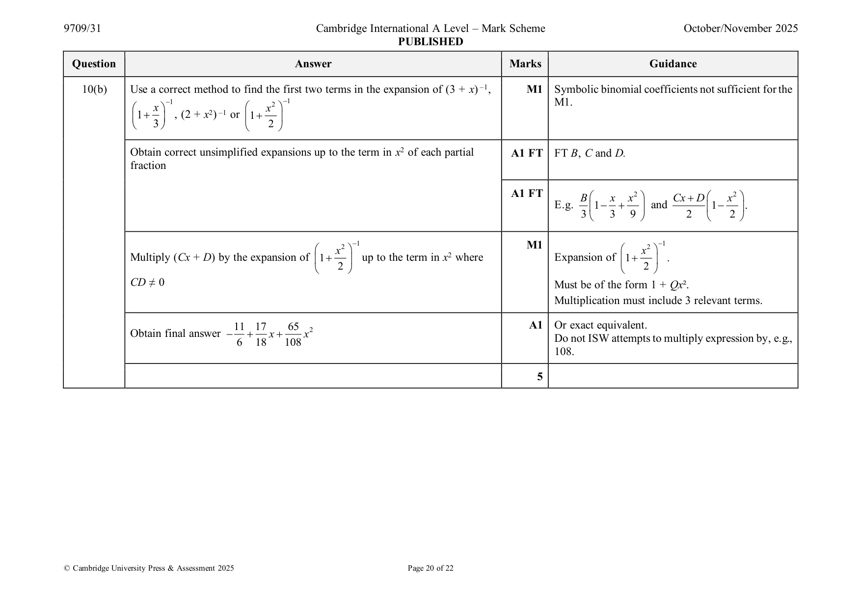 Mark scheme, page 20 of 22