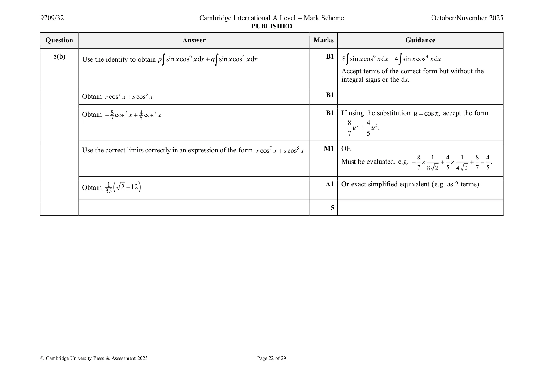 Mark scheme, page 22 of 29