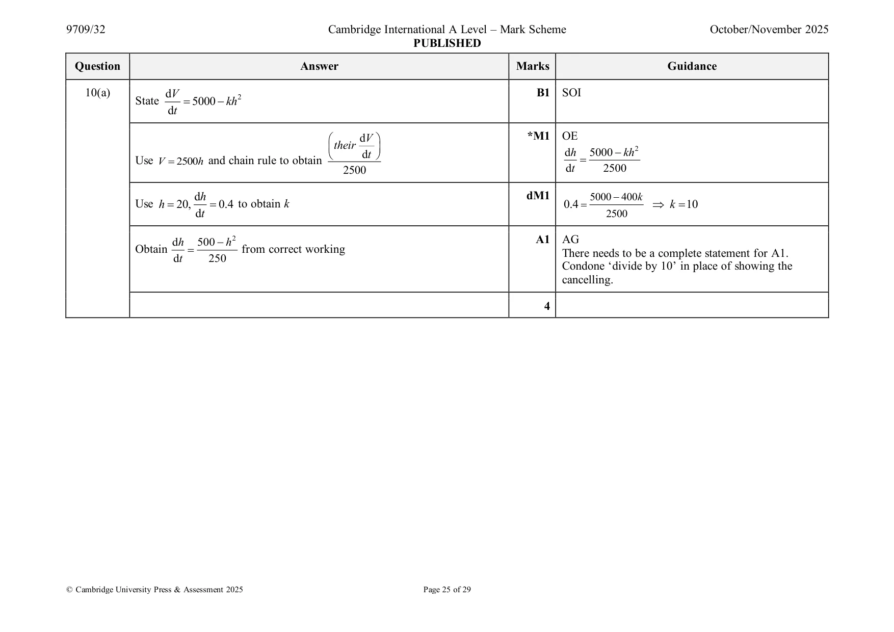 Mark scheme, page 25 of 29
