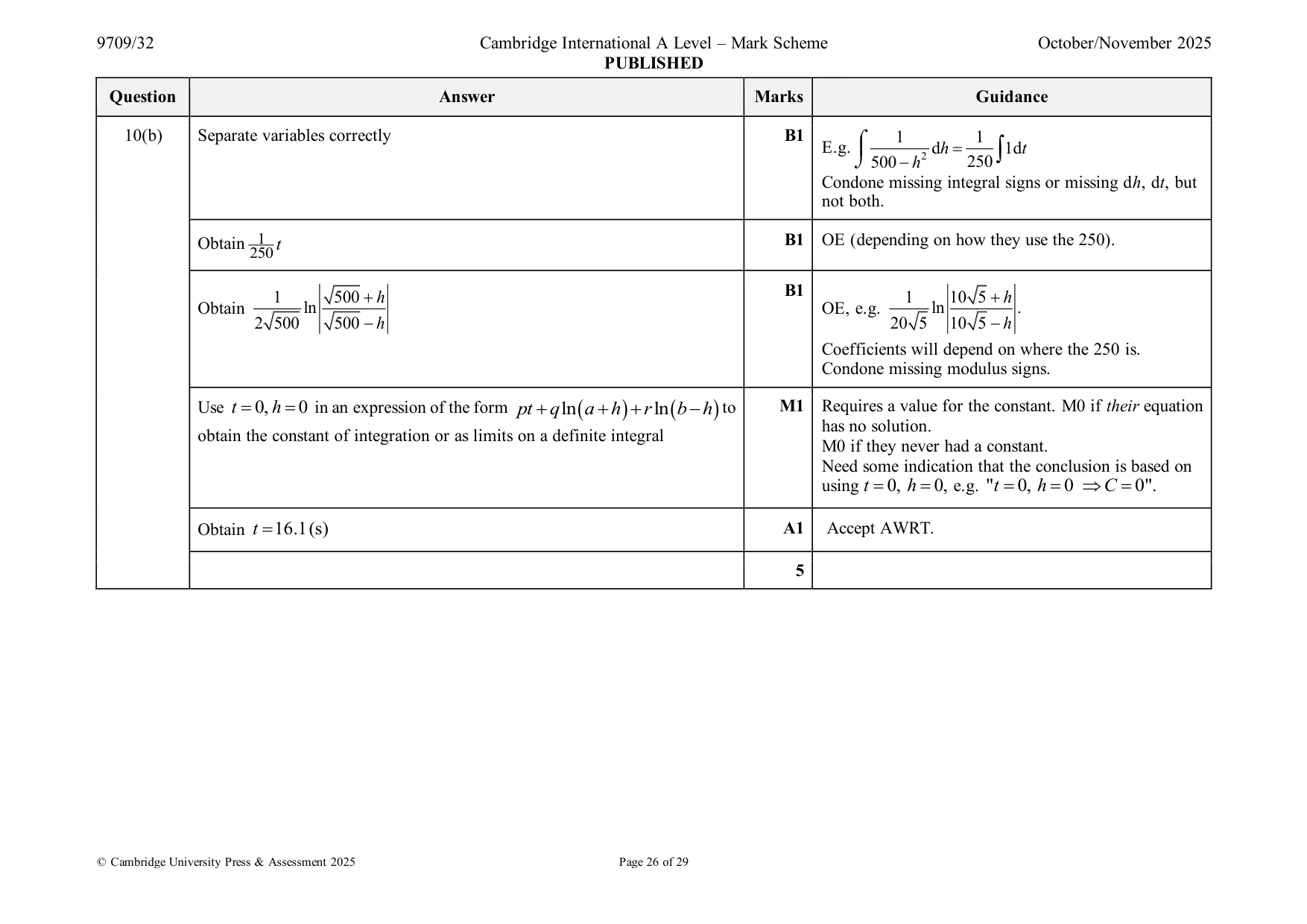 Mark scheme, page 26 of 29