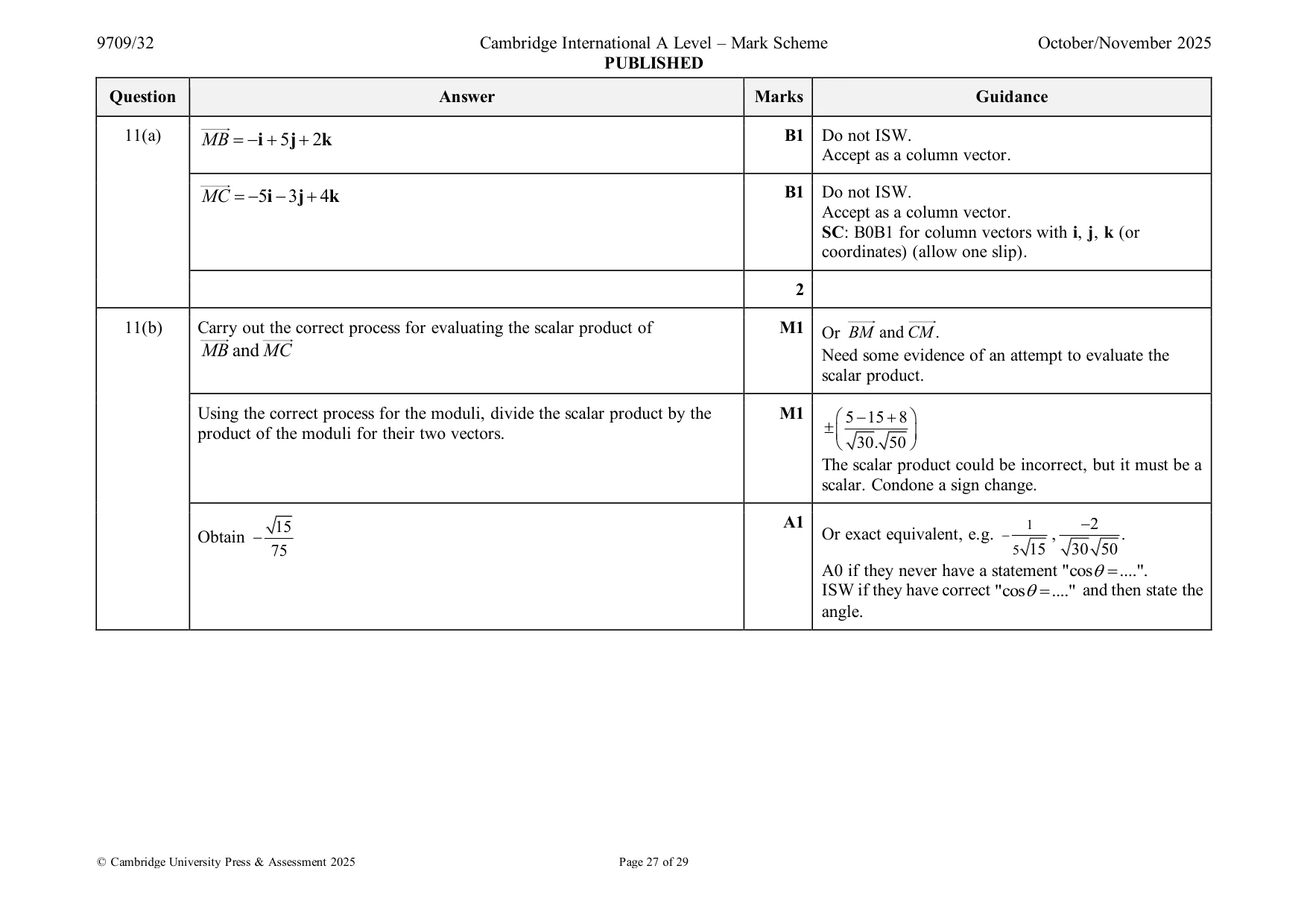 Mark scheme, page 27 of 29