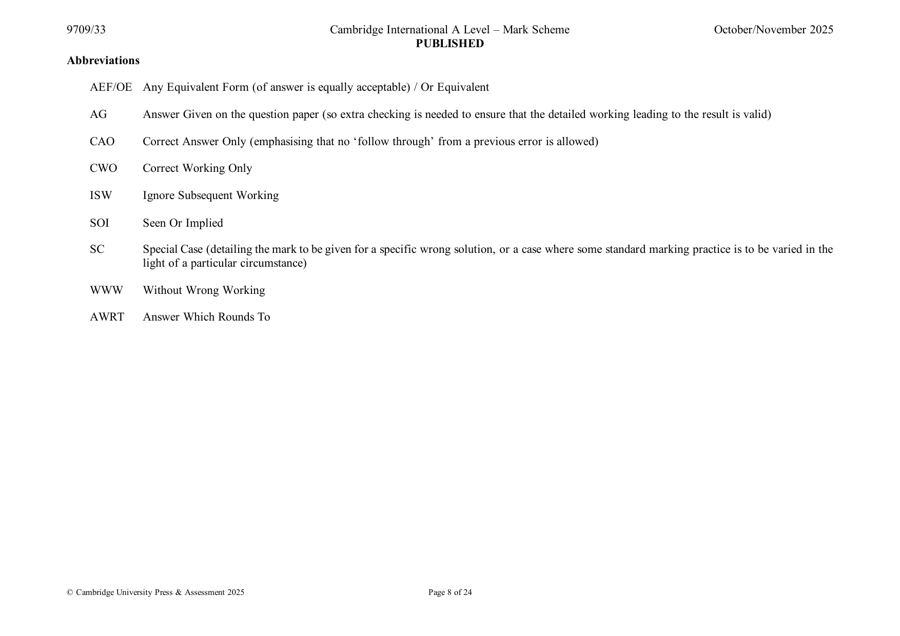 Mark scheme, page 8 of 24