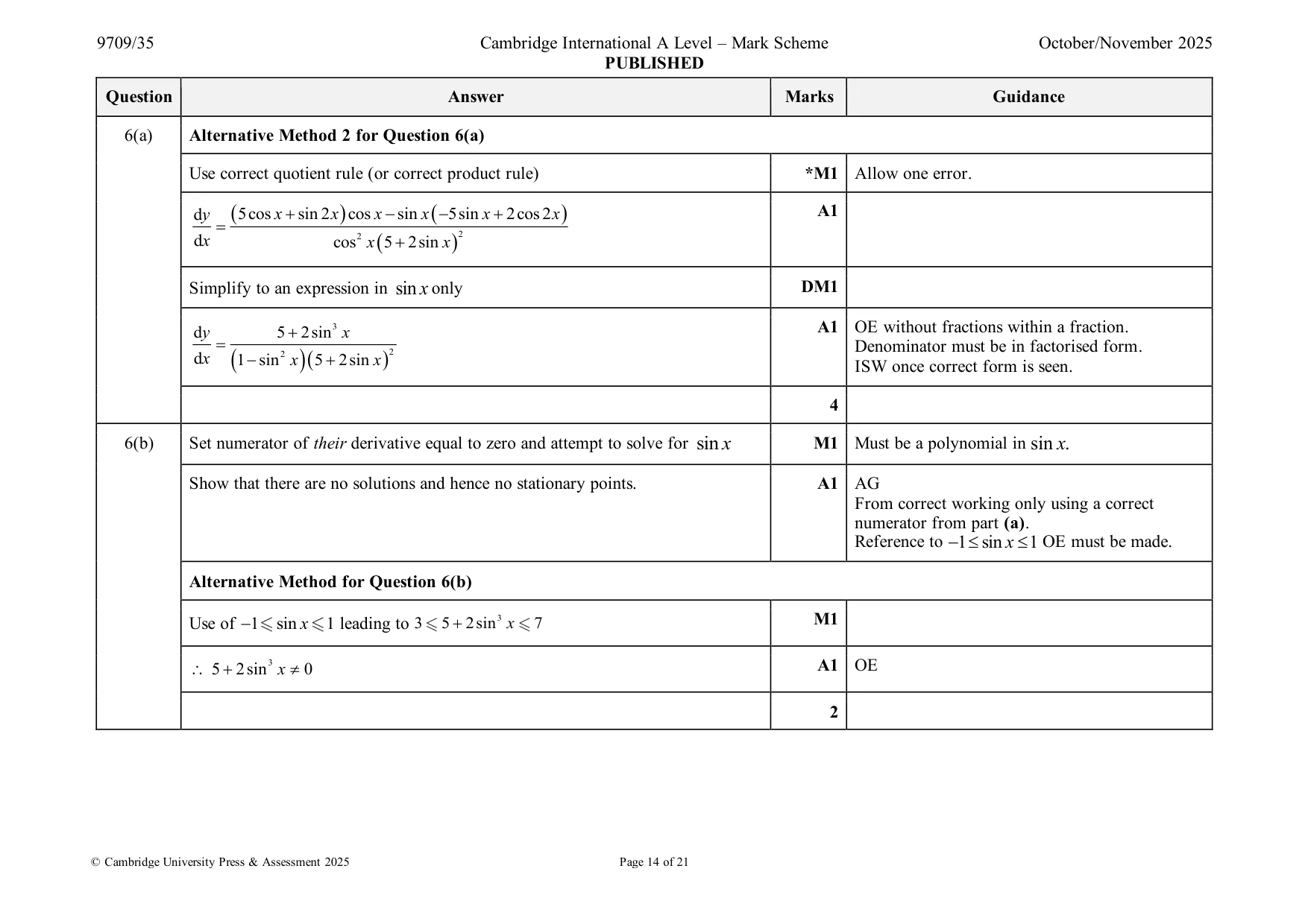 Mark scheme, page 14 of 21