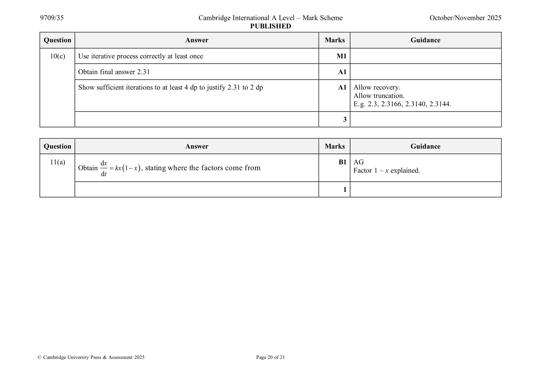 Mark scheme, page 20 of 21
