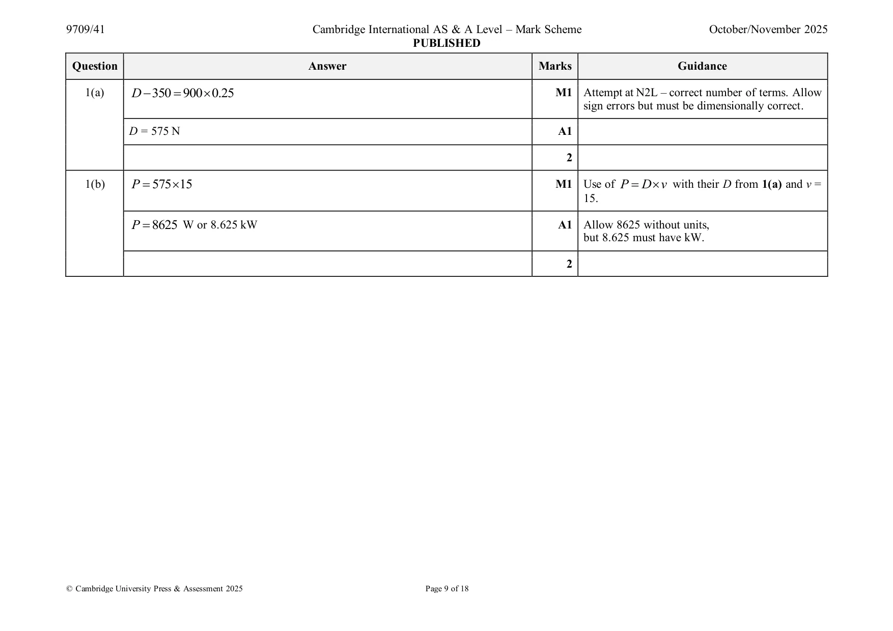 Mark scheme, page 9 of 18
