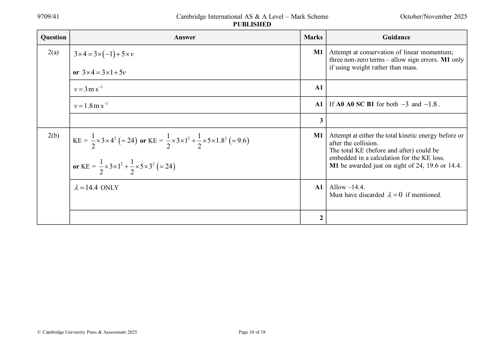 Mark scheme, page 10 of 18