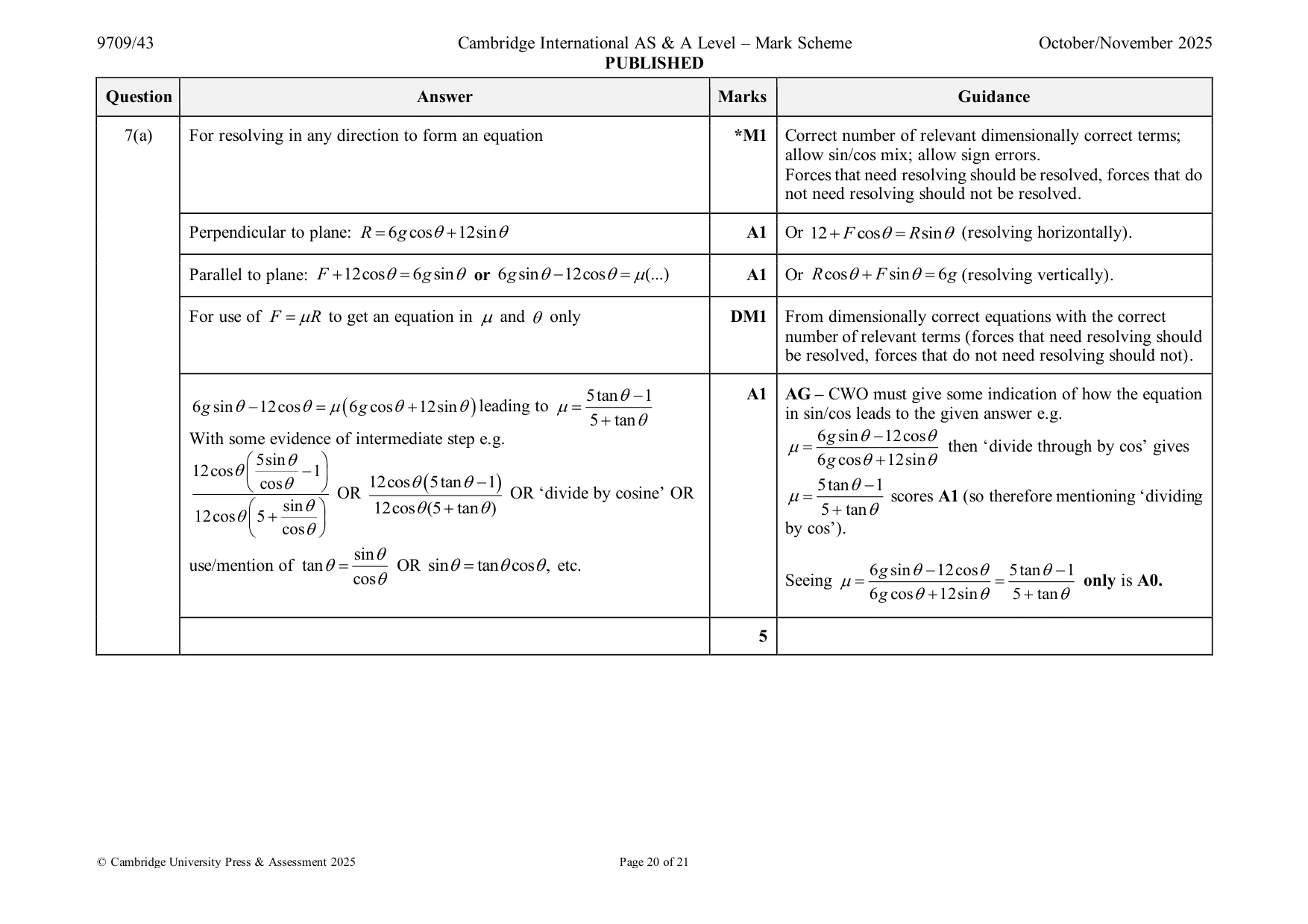 Mark scheme, page 20 of 21