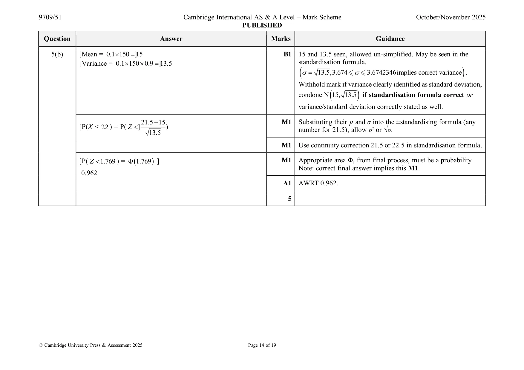 Mark scheme, page 14 of 19