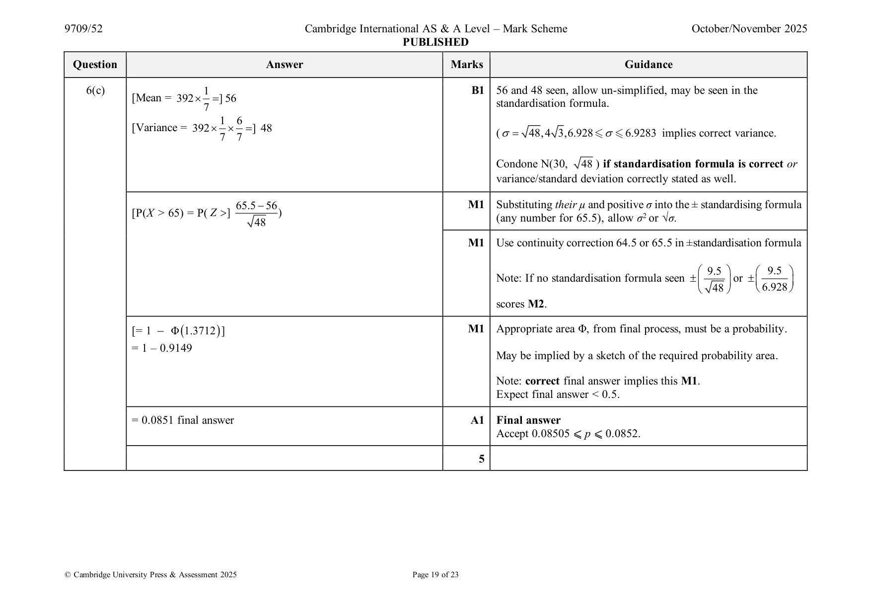 Mark scheme, page 19 of 23