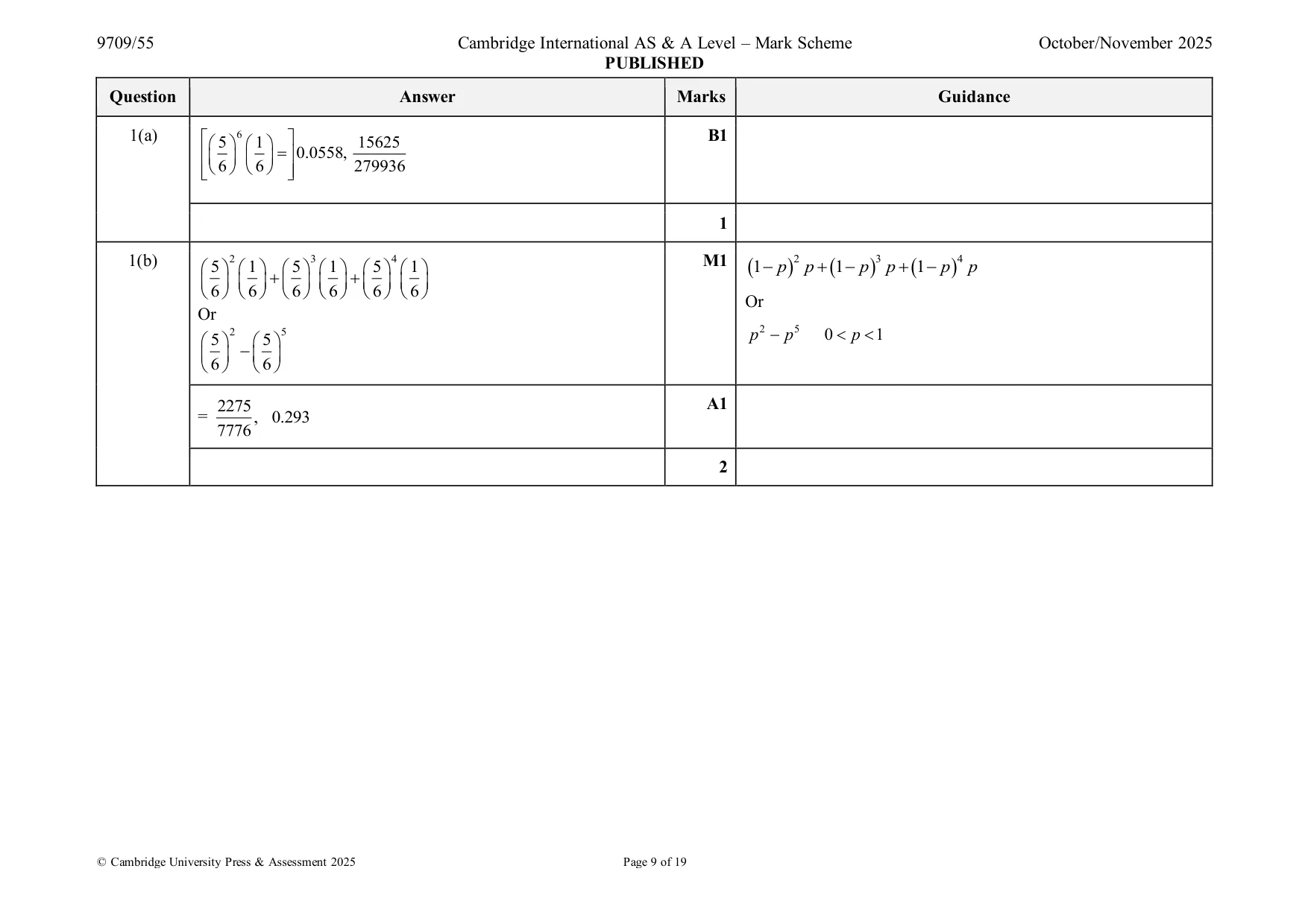 Mark scheme, page 9 of 19