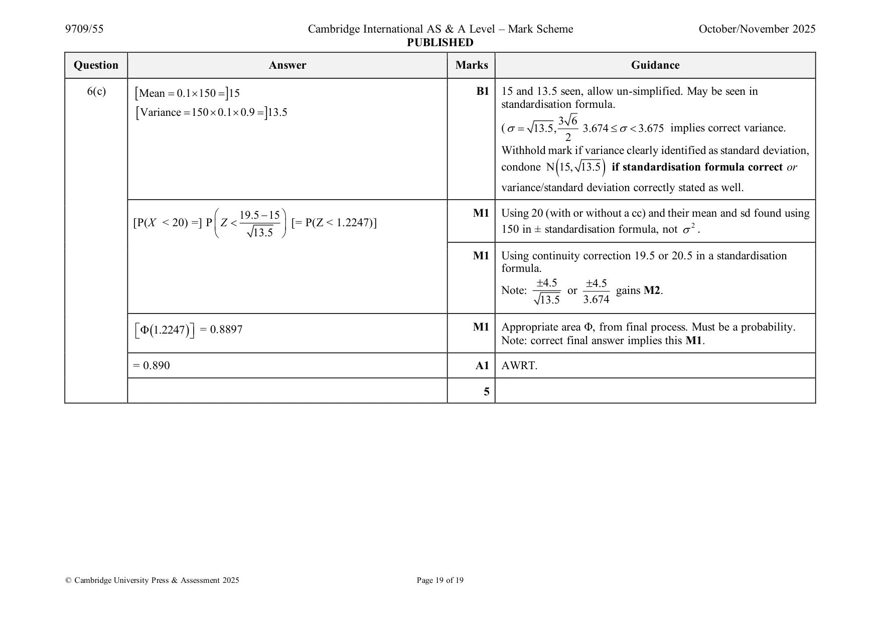Mark scheme, page 19 of 19