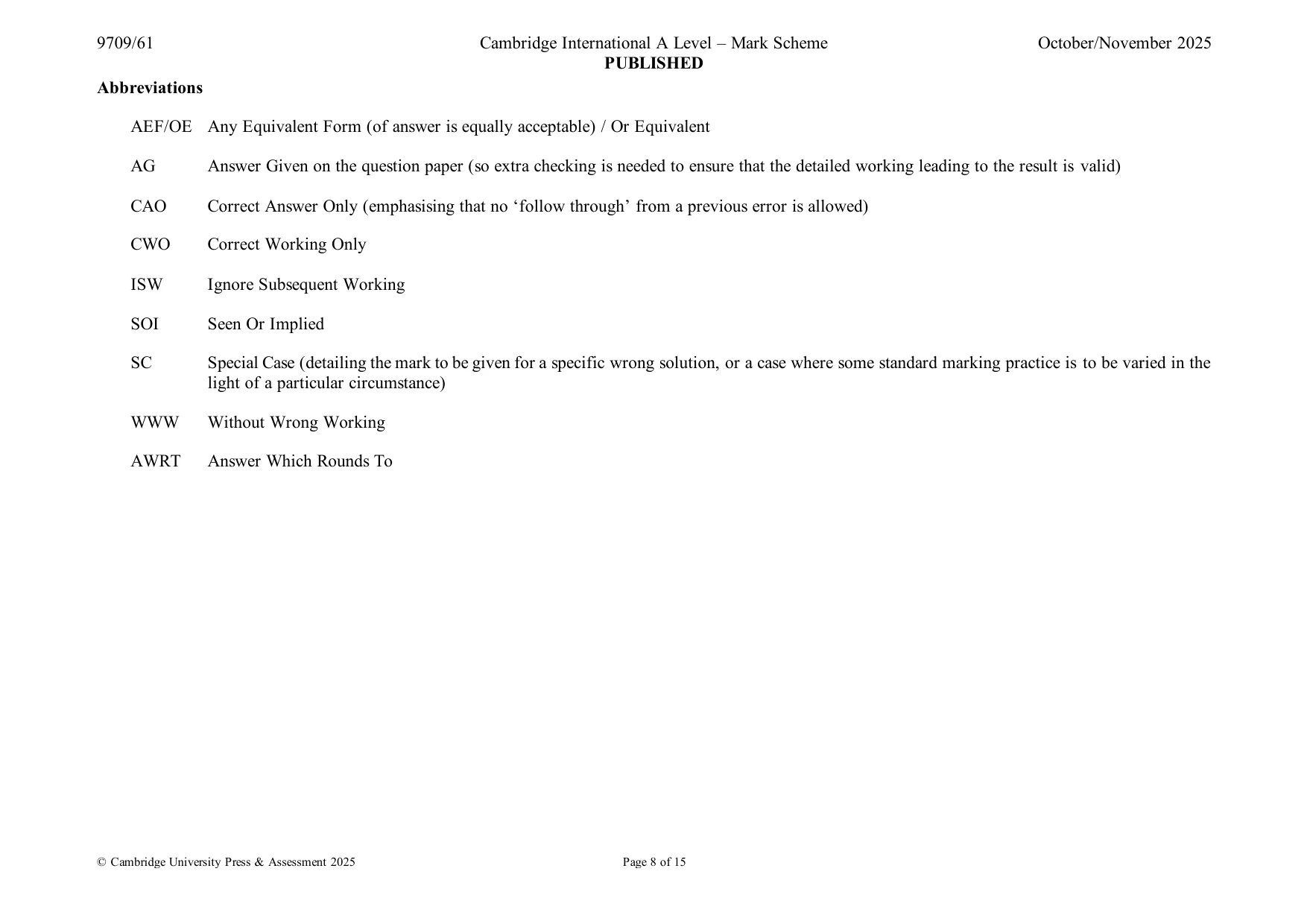 Mark scheme, page 8 of 15