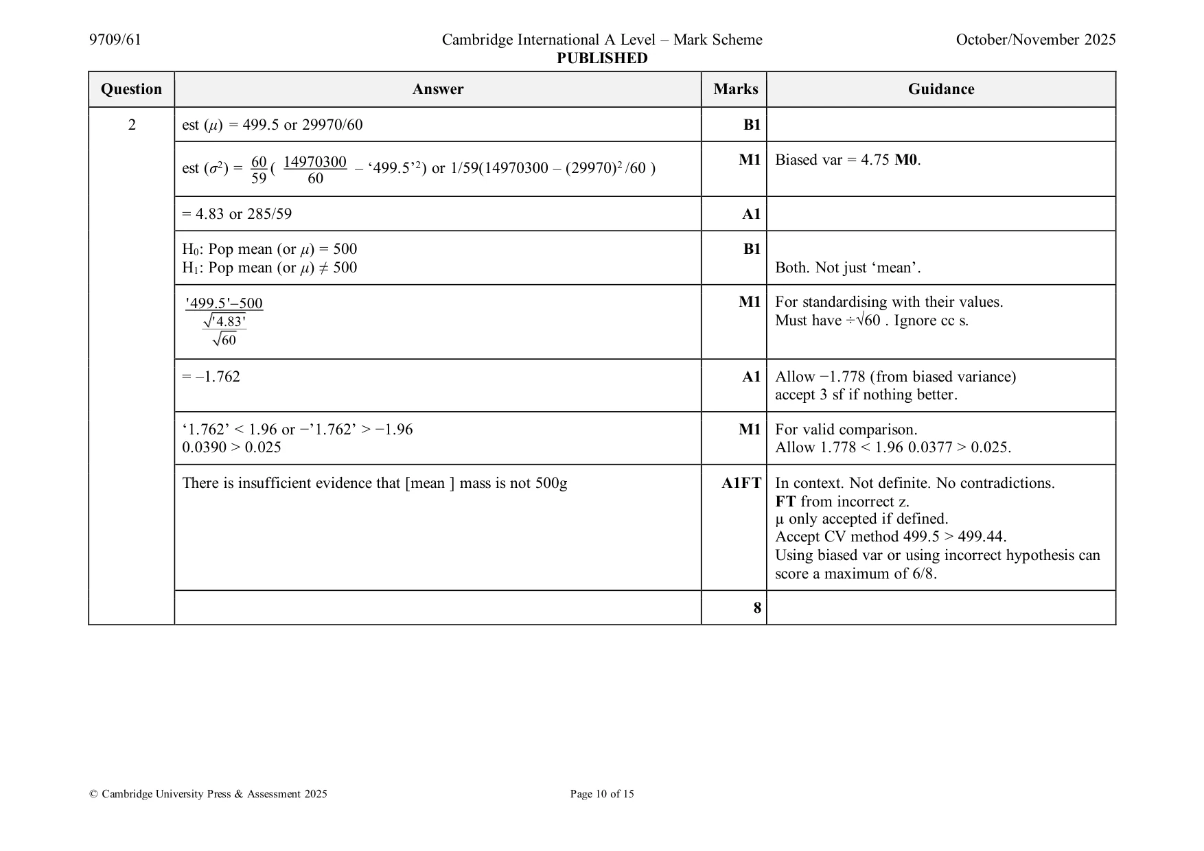 Mark scheme, page 10 of 15