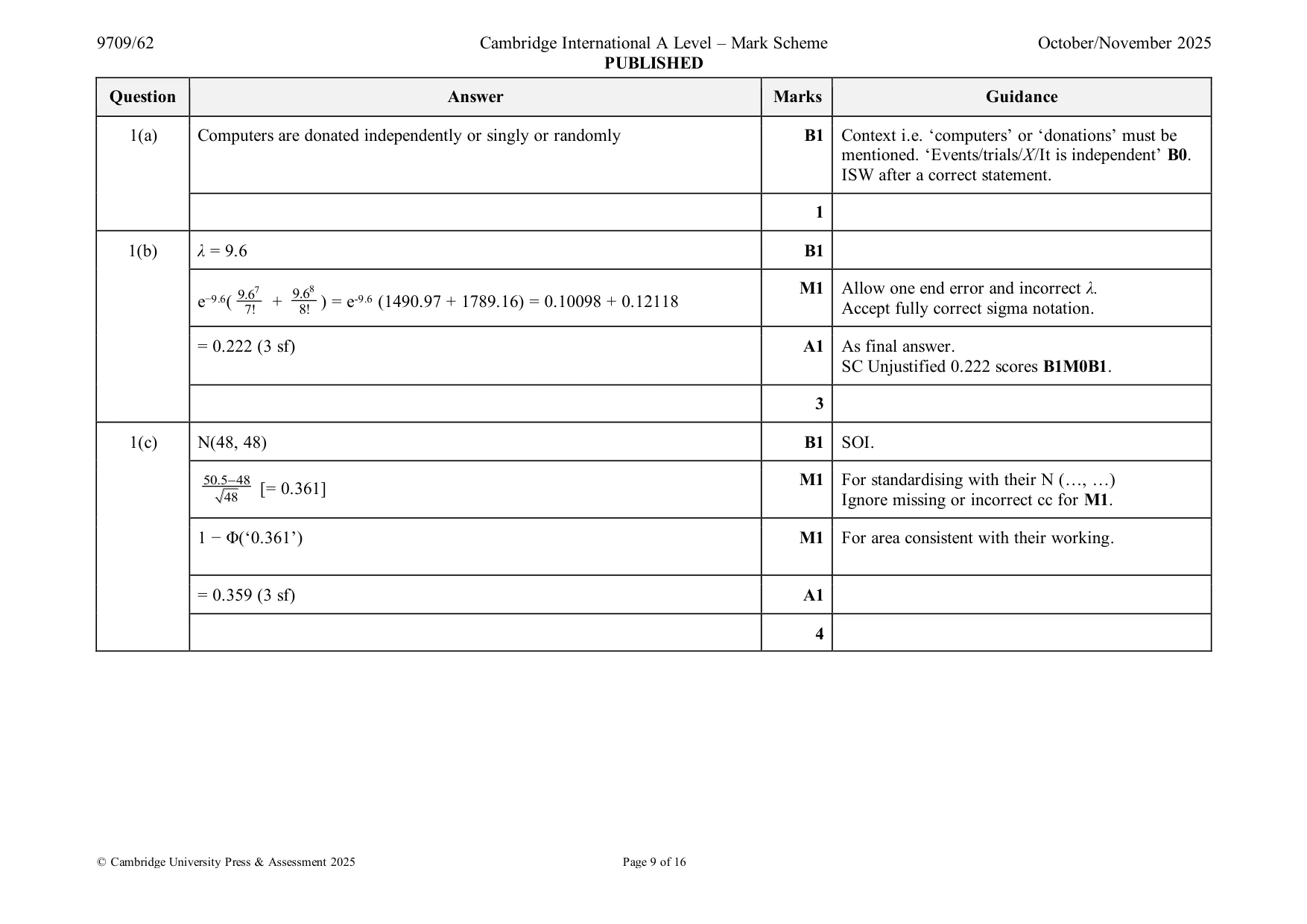 Mark scheme, page 9 of 16