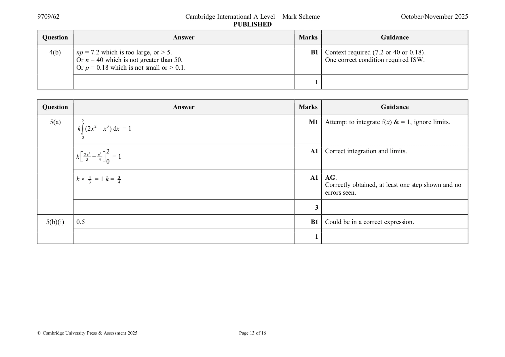 Mark scheme, page 13 of 16
