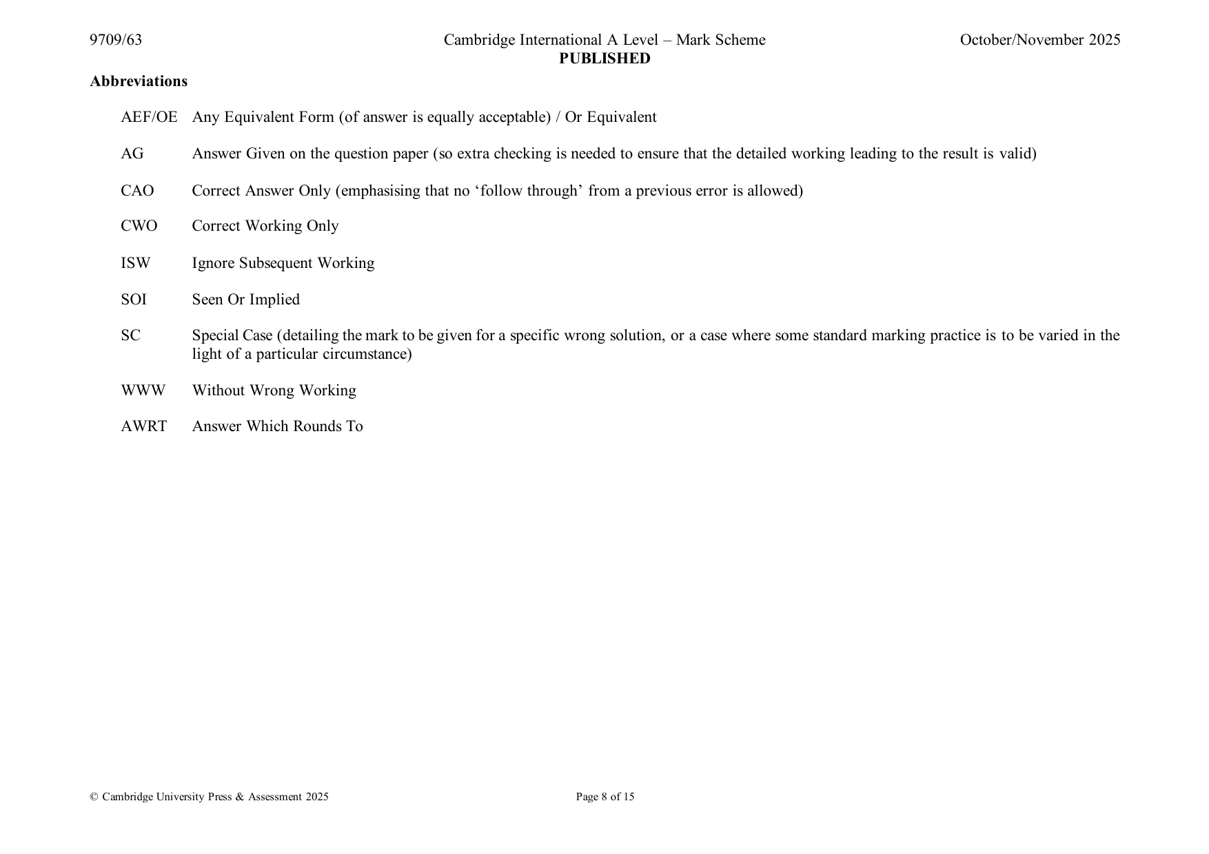 Mark scheme, page 8 of 15