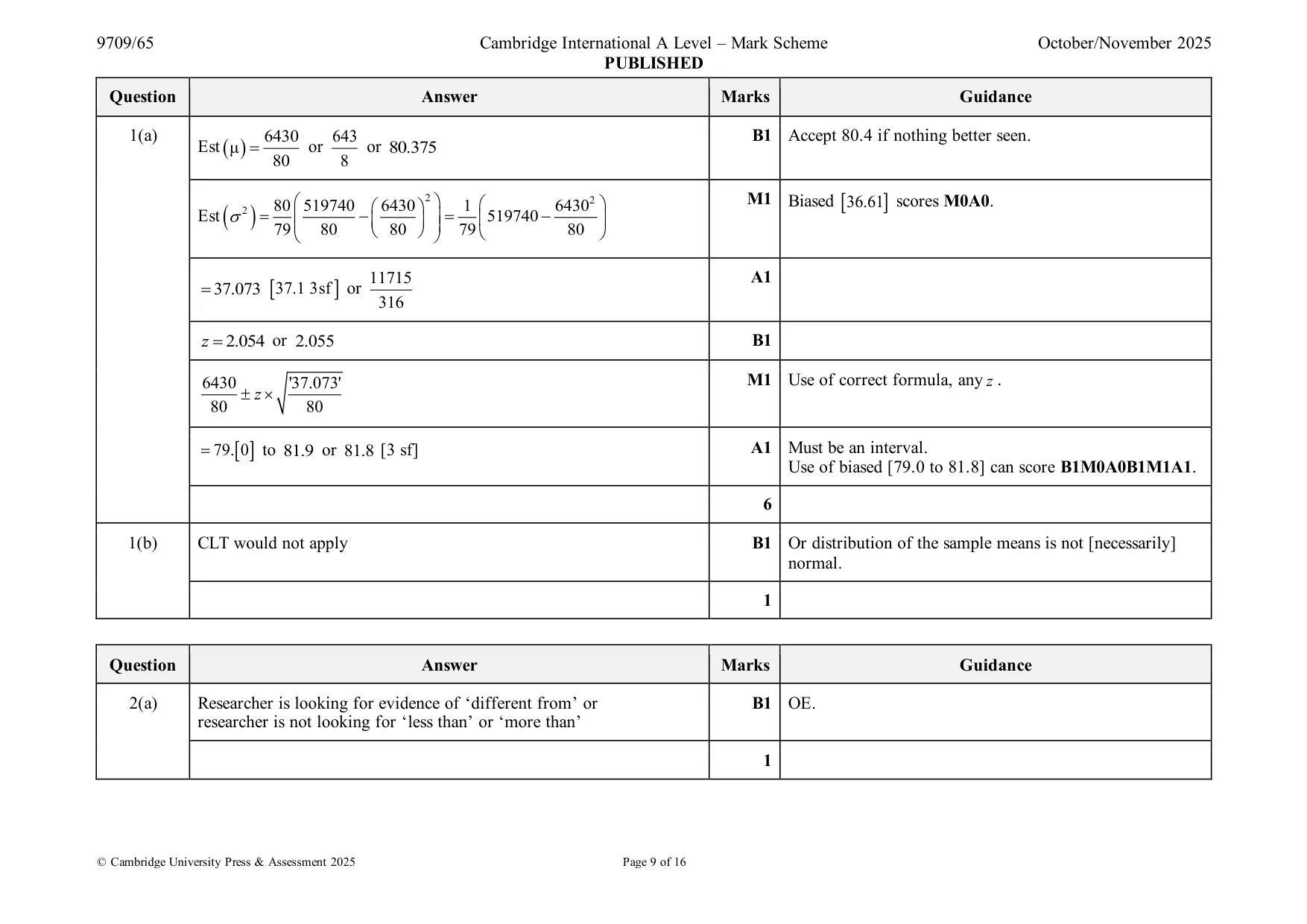 Mark scheme, page 9 of 16