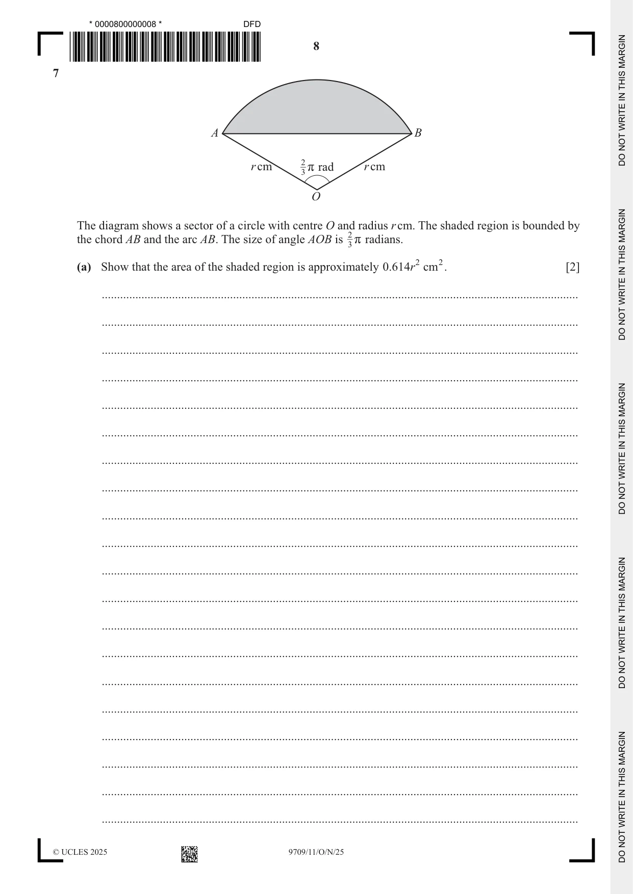 Cambridge A Level Mathematics 9709 2025 Oct/Nov Paper 1 · Variant 1 question paper, page 8 of 20
