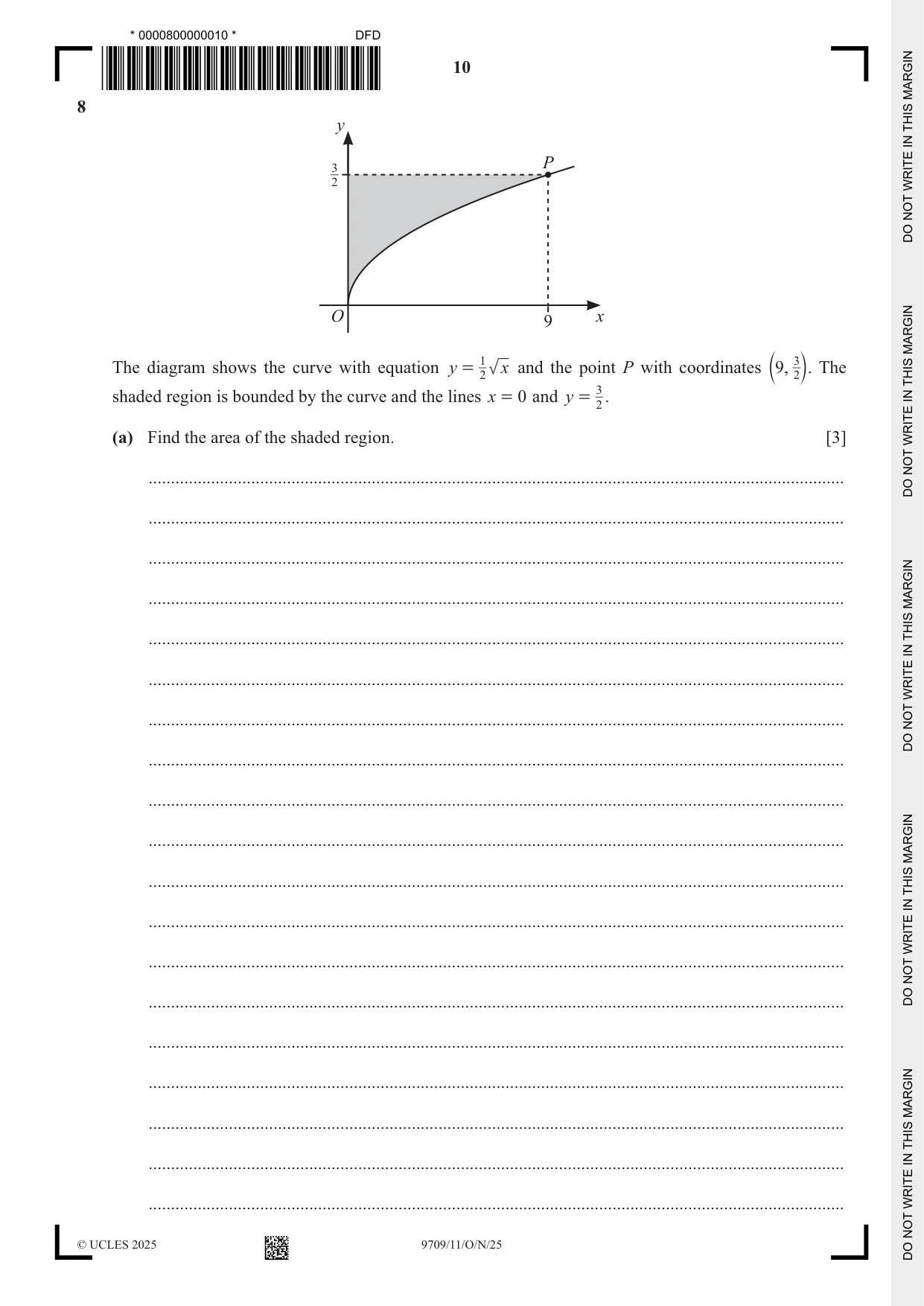 Cambridge A Level Mathematics 9709 2025 Oct/Nov Paper 1 · Variant 1 question paper, page 10 of 20