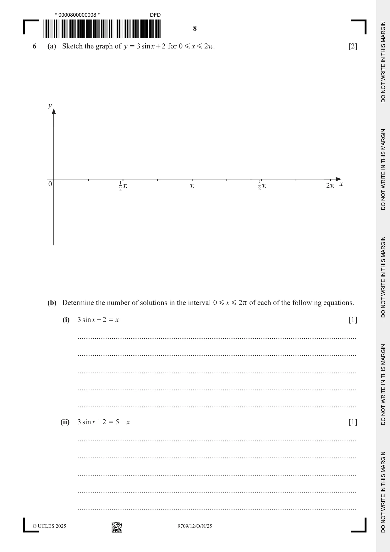 Cambridge A Level Mathematics 9709 2025 Oct/Nov Paper 1 · Variant 2 question paper, page 8 of 20