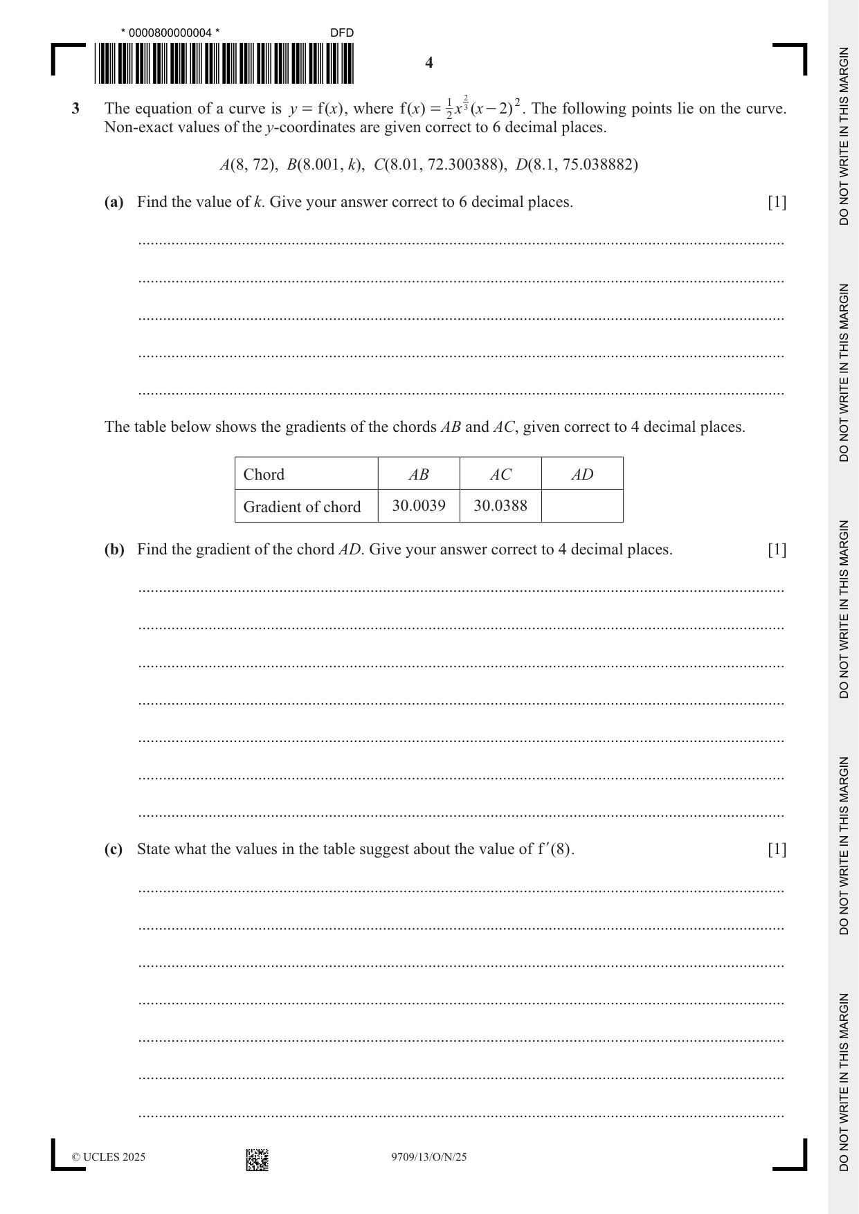 Cambridge A Level Mathematics 9709 2025 Oct/Nov Paper 1 · Variant 3 question paper, page 4 of 16