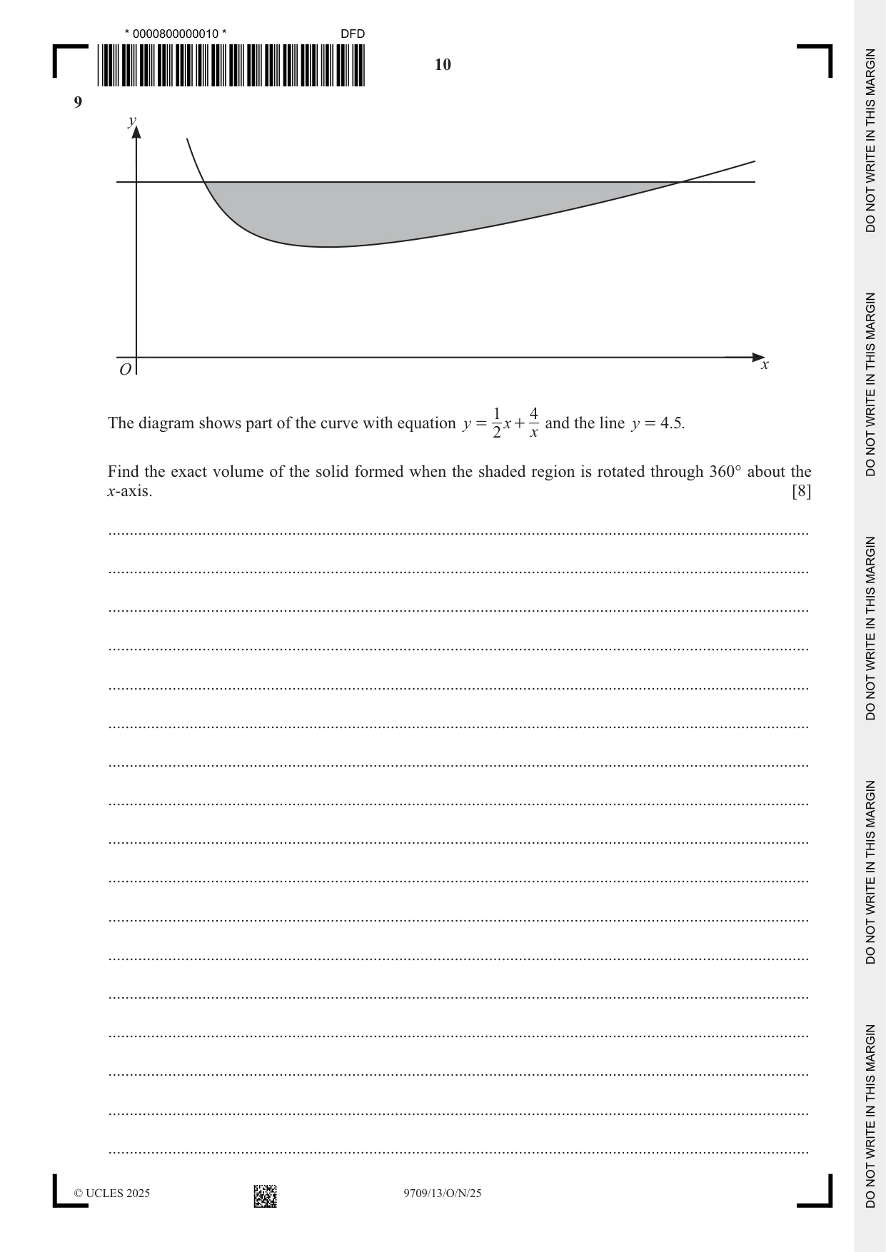 Cambridge A Level Mathematics 9709 2025 Oct/Nov Paper 1 · Variant 3 question paper, page 10 of 16
