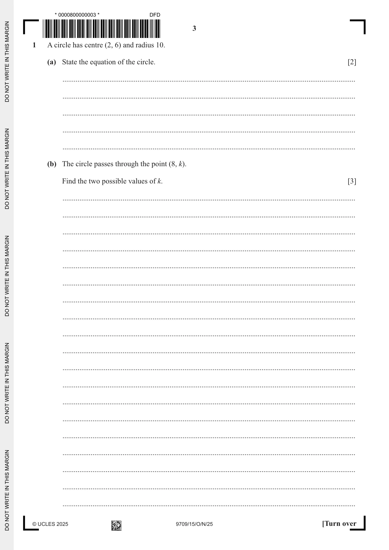 Cambridge A Level Mathematics 9709 2025 Oct/Nov Paper 1 · Variant 5 question paper, page 3 of 20