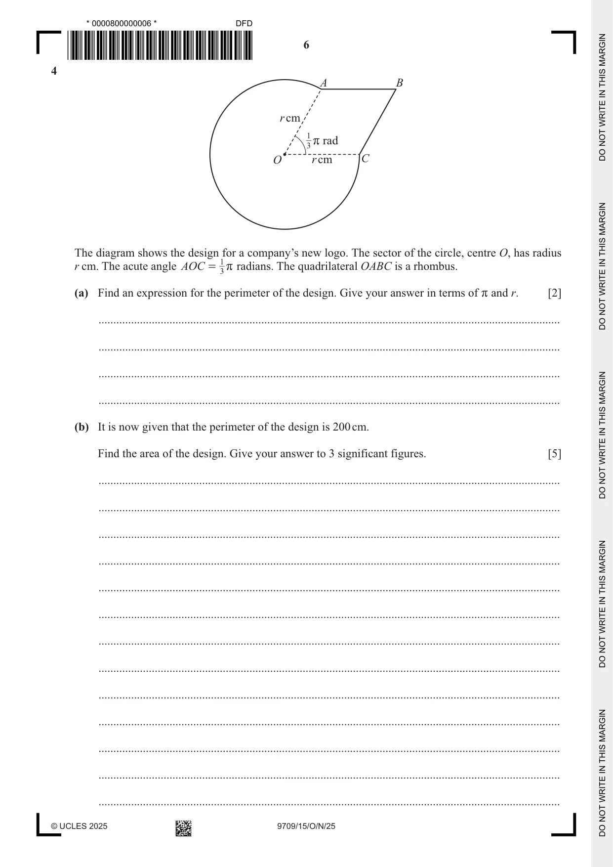 Cambridge A Level Mathematics 9709 2025 Oct/Nov Paper 1 · Variant 5 question paper, page 6 of 20