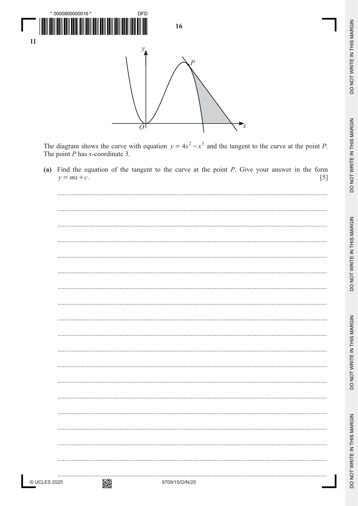Cambridge A Level Mathematics 9709 2025 Oct/Nov Paper 1 · Variant 5 question paper, page 16 of 20