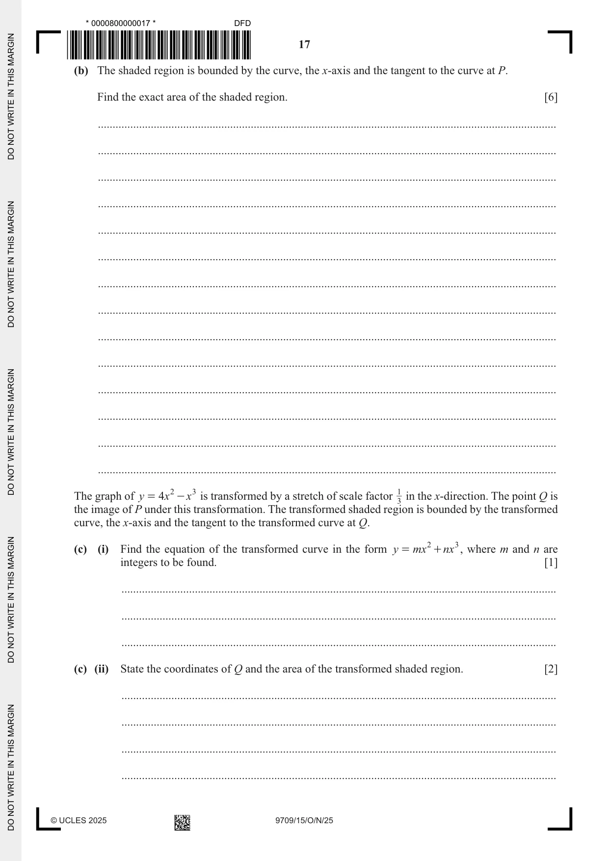 Cambridge A Level Mathematics 9709 2025 Oct/Nov Paper 1 · Variant 5 question paper, page 17 of 20