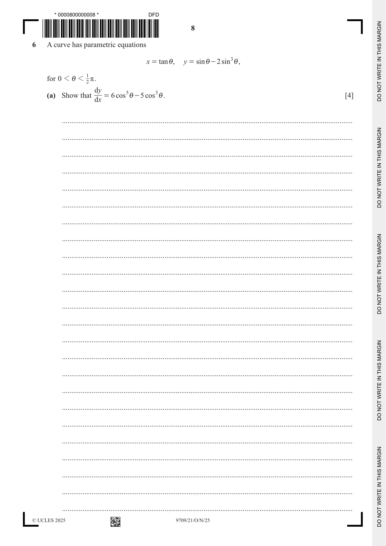 Cambridge A Level Mathematics 9709 2025 Oct/Nov Paper 2 · Variant 1 question paper, page 8 of 16