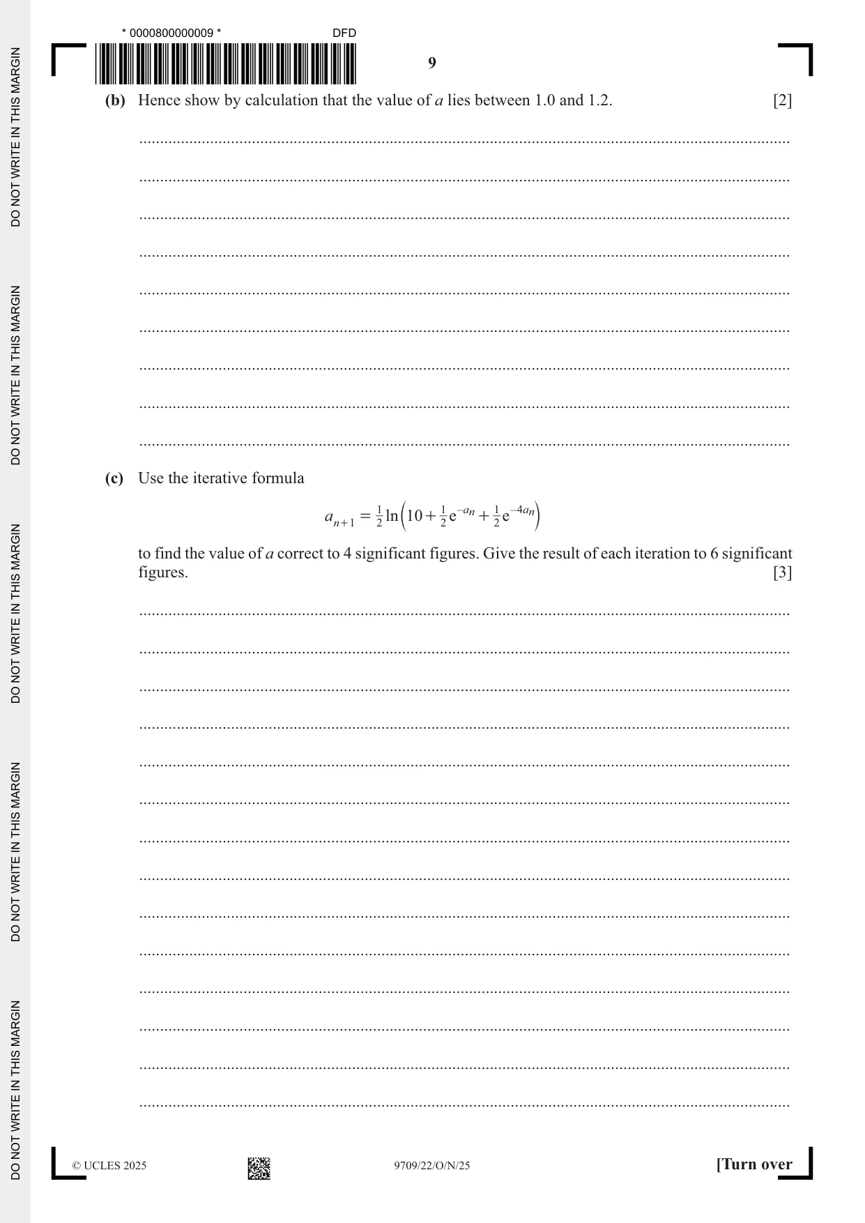 Cambridge A Level Mathematics 9709 2025 Oct/Nov Paper 2 · Variant 2 question paper, page 9 of 12