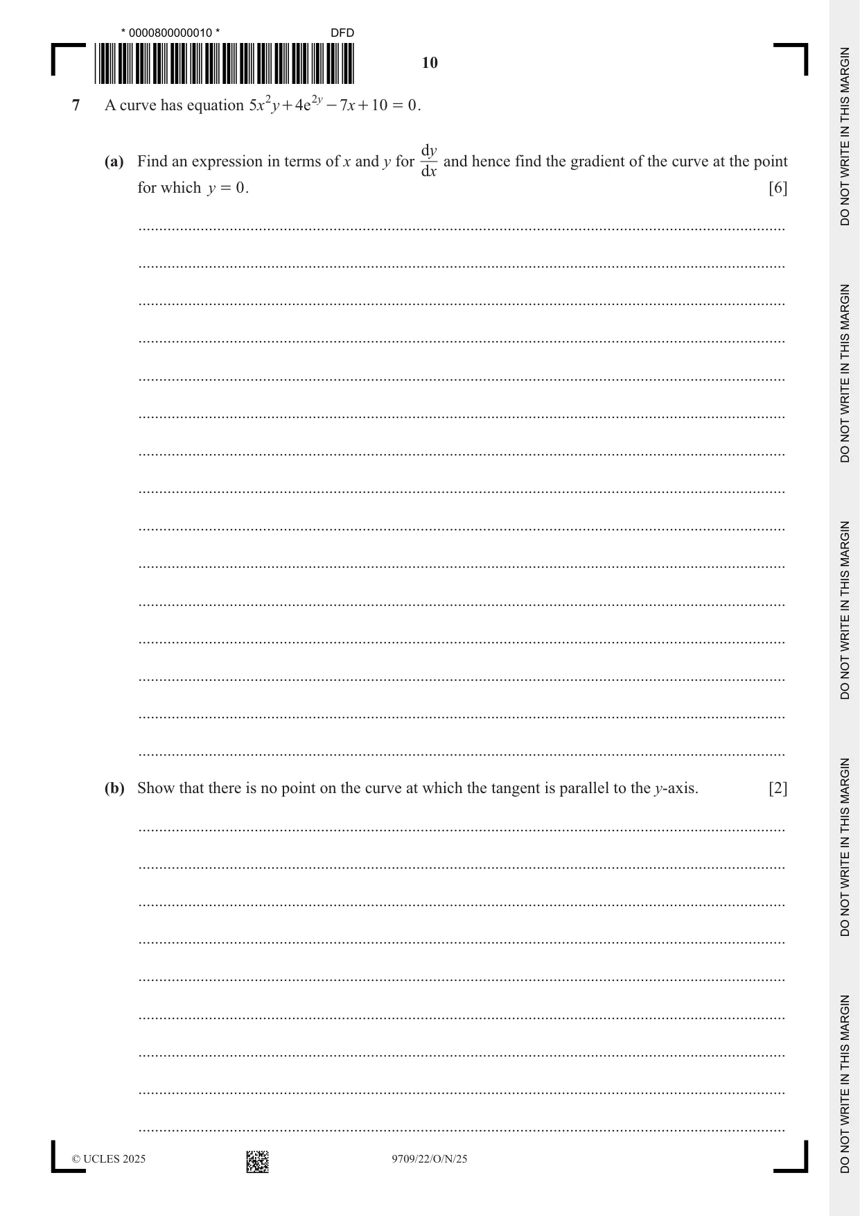 Cambridge A Level Mathematics 9709 2025 Oct/Nov Paper 2 · Variant 2 question paper, page 10 of 12