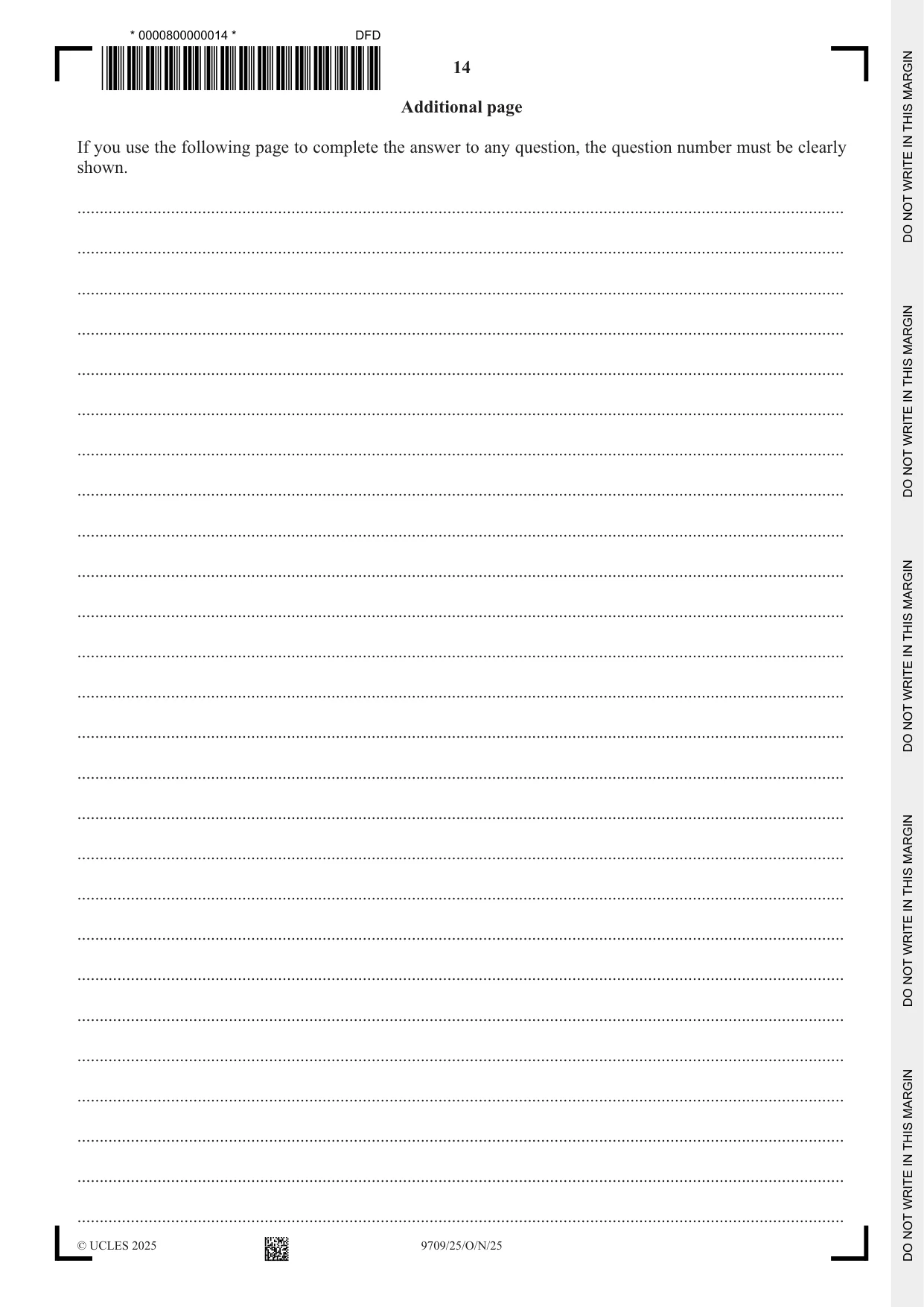 Cambridge A Level Mathematics 9709 2025 Oct/Nov Paper 2 · Variant 5 question paper, page 14 of 16
