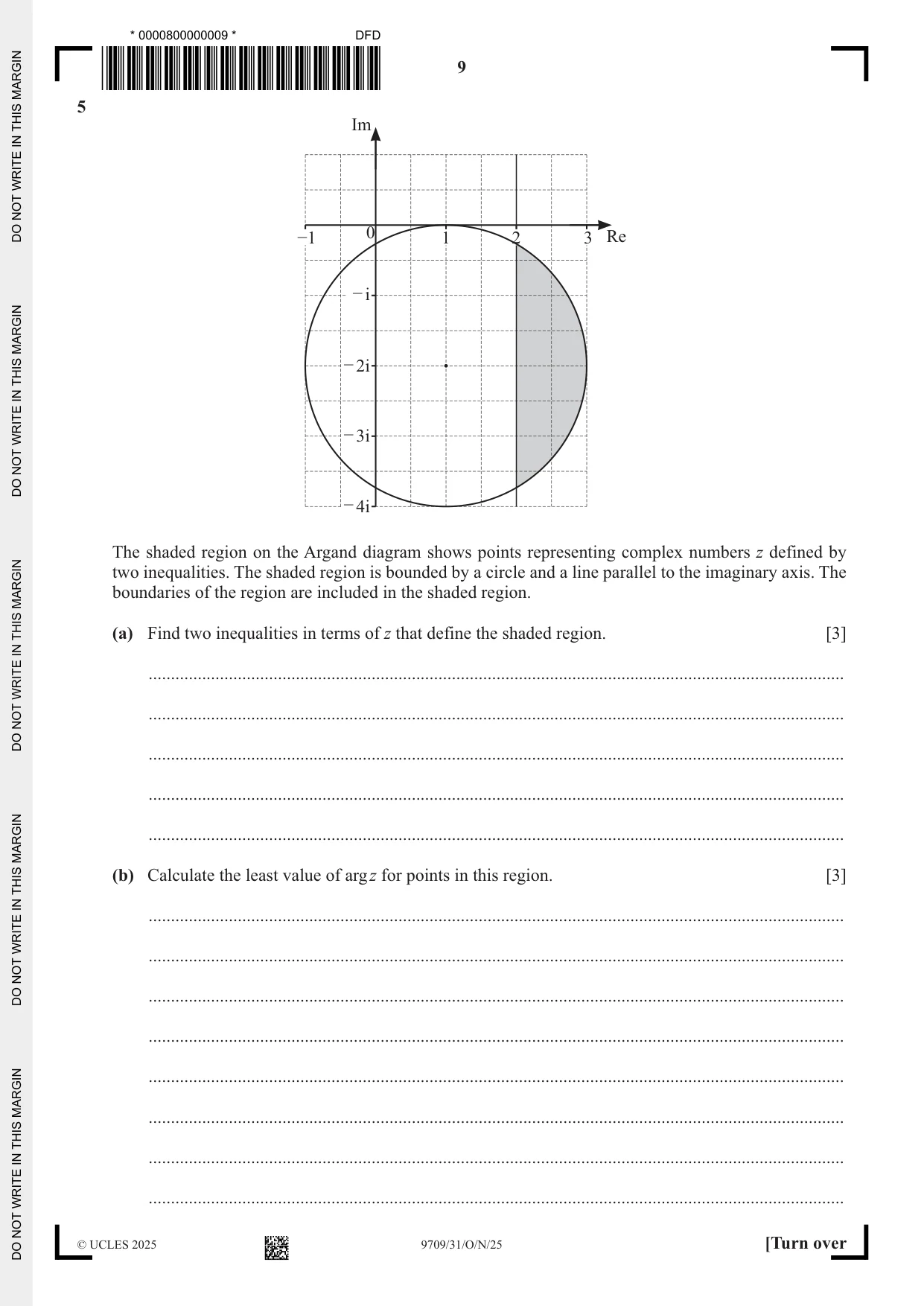 Cambridge A Level Mathematics 9709 2025 Oct/Nov Paper 3 · Variant 1 question paper, page 9 of 20